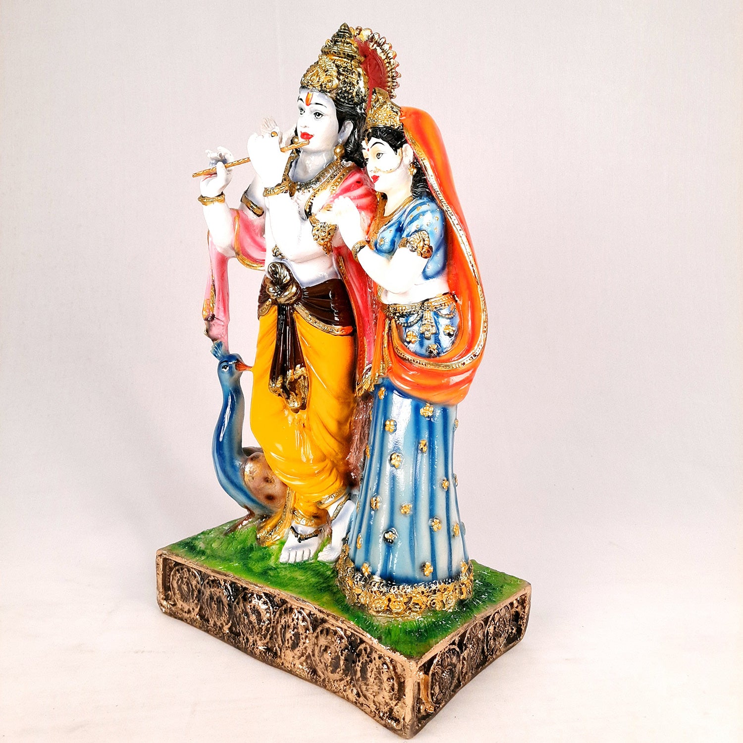 Radha Krishna Statue | Radha Krishna Murti with Peacock - For Table Decor & Gifts - 16 Inch- Apkamart