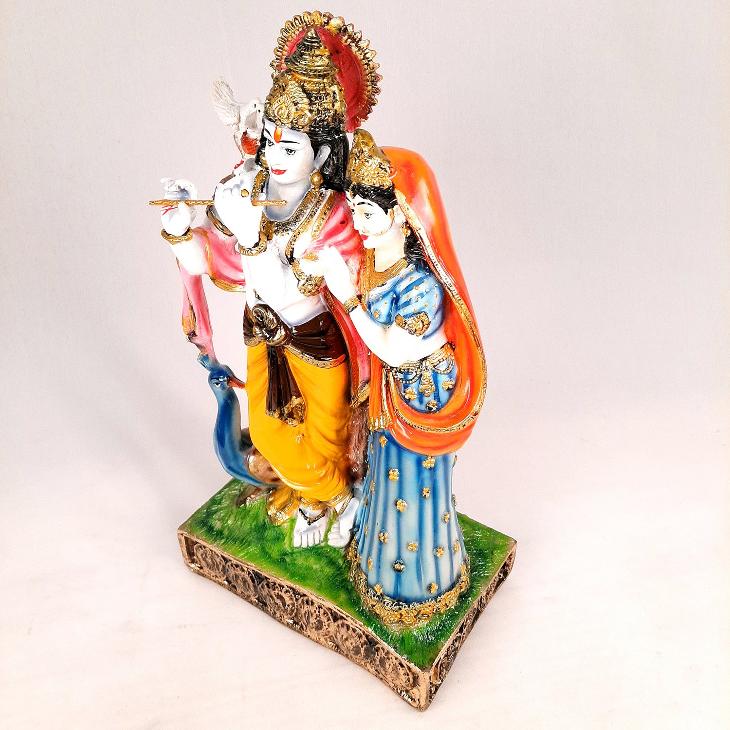 Radha Krishna Statue | Radha Krishna Murti with Peacock - For Table Decor & Gifts - 16 Inch- Apkamart