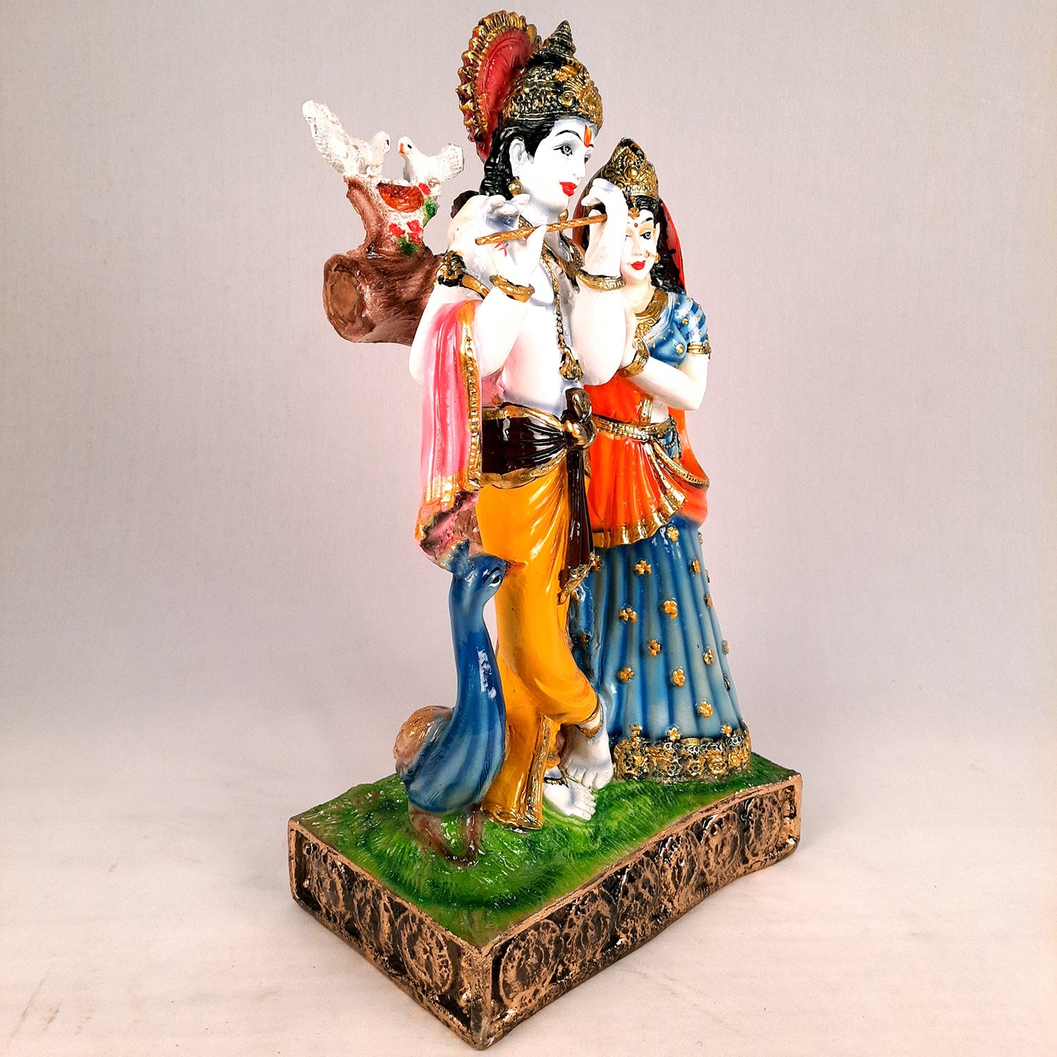 Radha Krishna Statue | Radha Krishna Murti with Peacock - For Table Decor & Gifts - 16 Inch- Apkamart