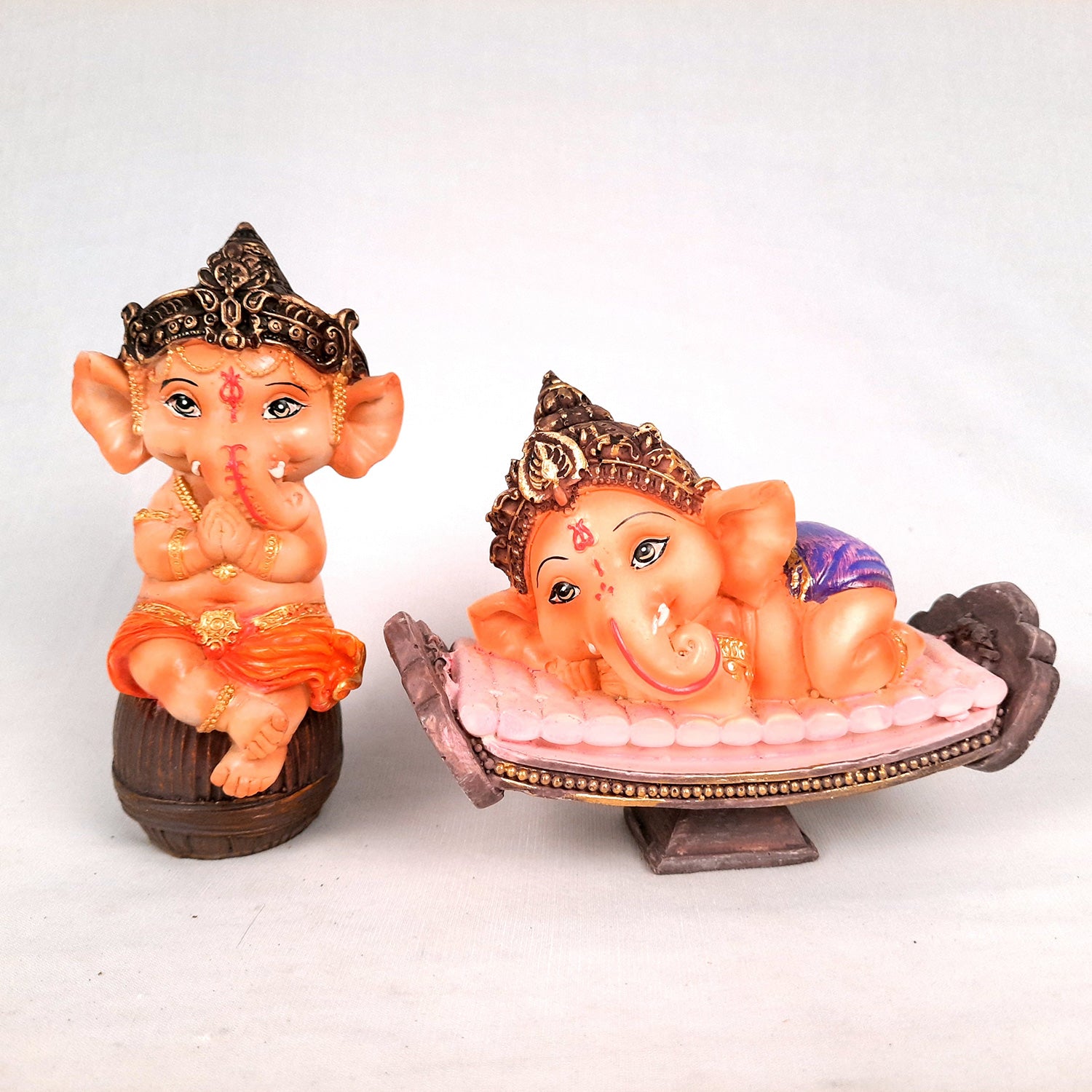 Ganesha Showpiece Set - Baby Ganesha Sitting & Lying Statue Idol - for Home, Puja, Temple, Table Decor | For Diwali Decoration & Gifts - 4 Inch (Set of 2)