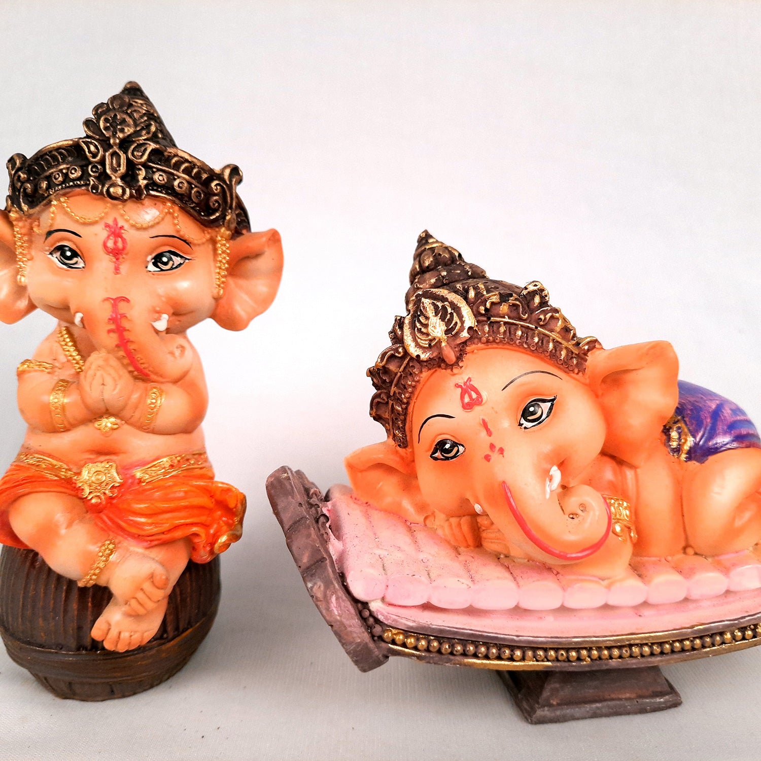 Ganesha Showpiece Set - Baby Ganesha Sitting & Lying Statue Idol - for Home, Puja, Temple, Table Decor | For Diwali Decoration & Gifts - 4 Inch (Set of 2)