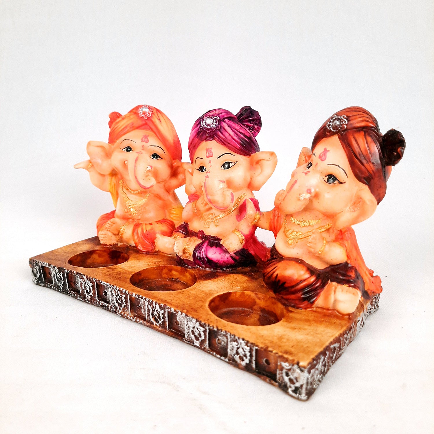 Ganpati Murti | Ganesha Candle Holder - For Home Decor & Gifts - 5 Inch- Apkamart #Color_Multicolour