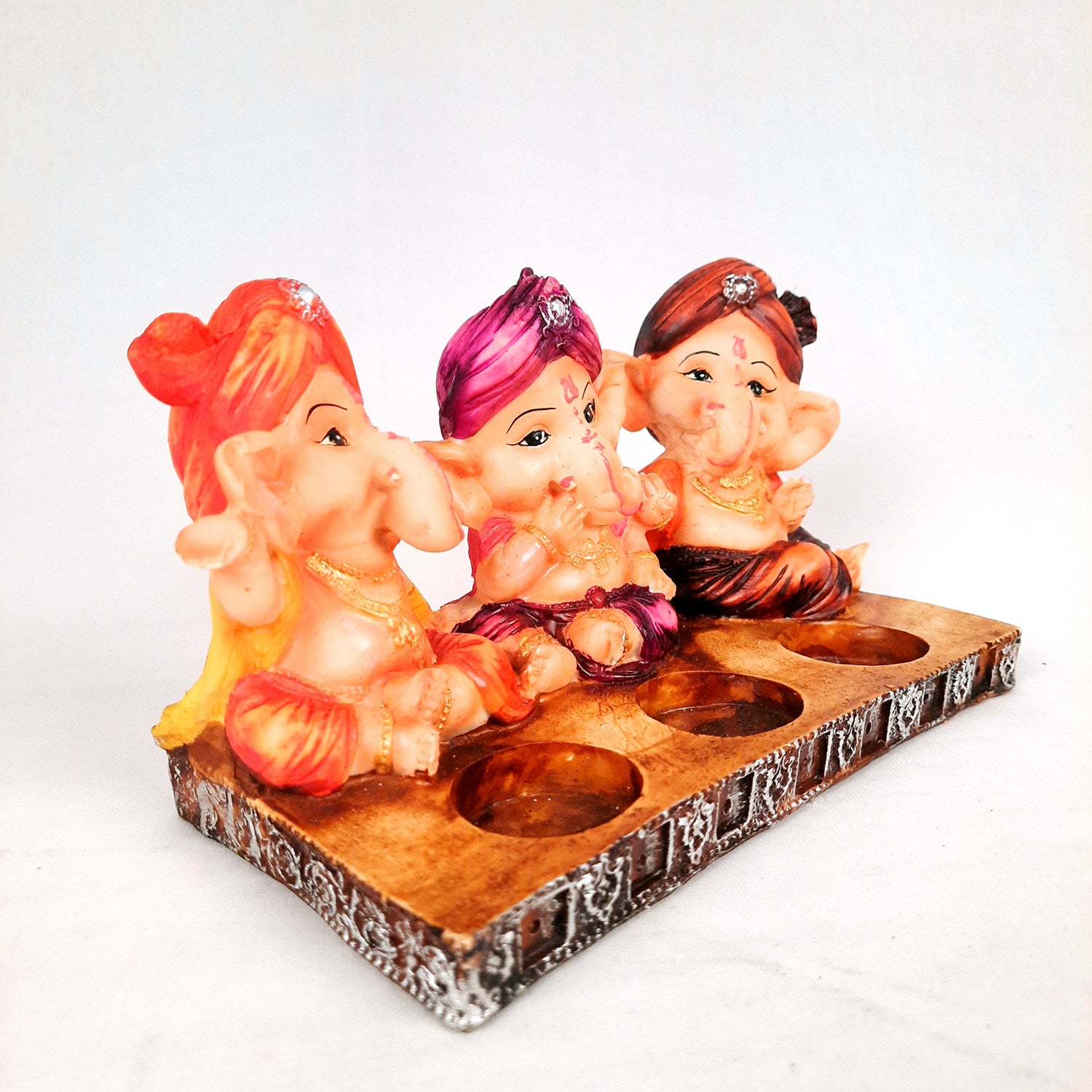 Ganpati Murti | Ganesha Candle Holder - For Home Decor & Gifts - 5 Inch- Apkamart #Color_Multicolour