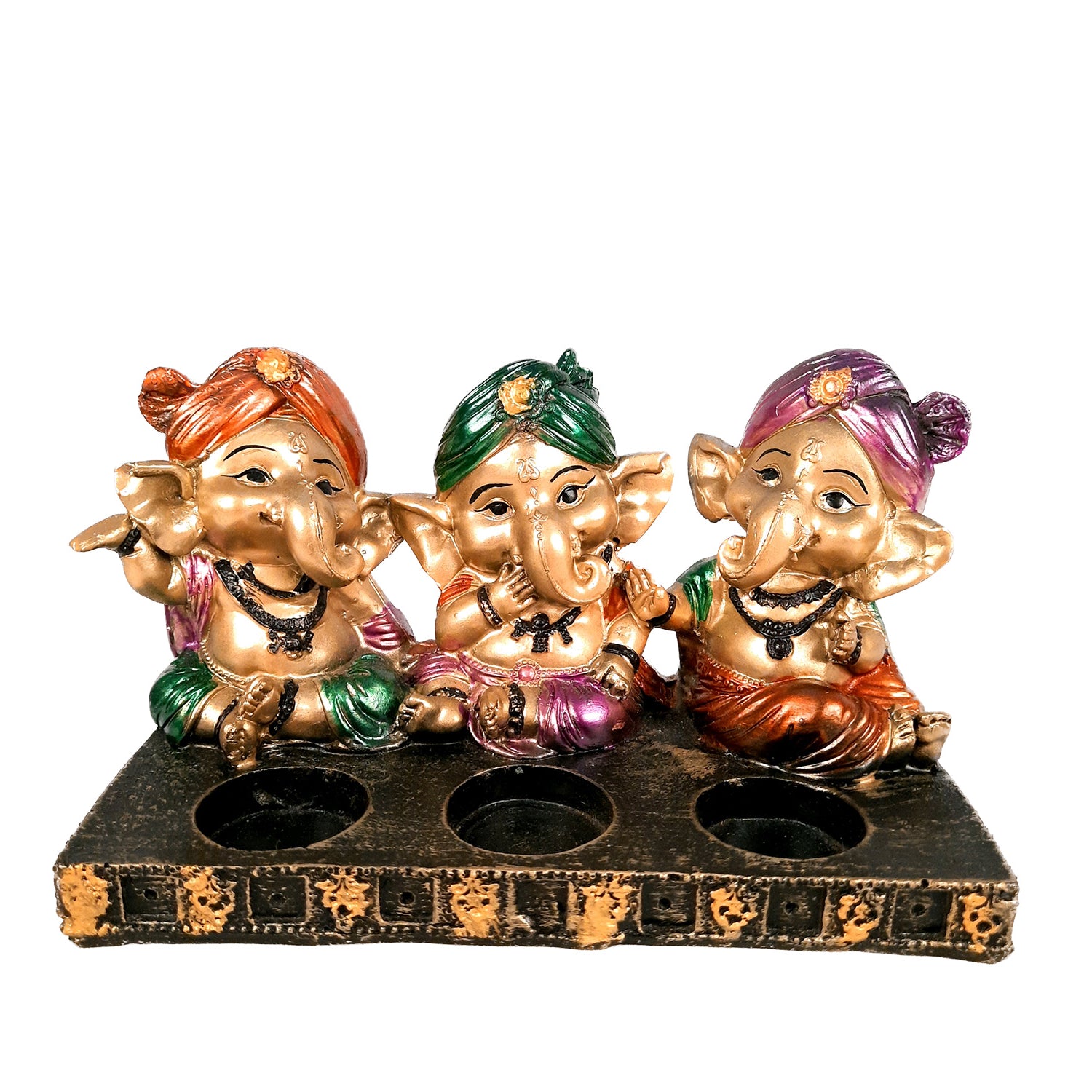 Ganpati Murti | Ganesha Candle Holder - For Home Decor & Gifts - 5 Inch- Apkamart #Color_Golden