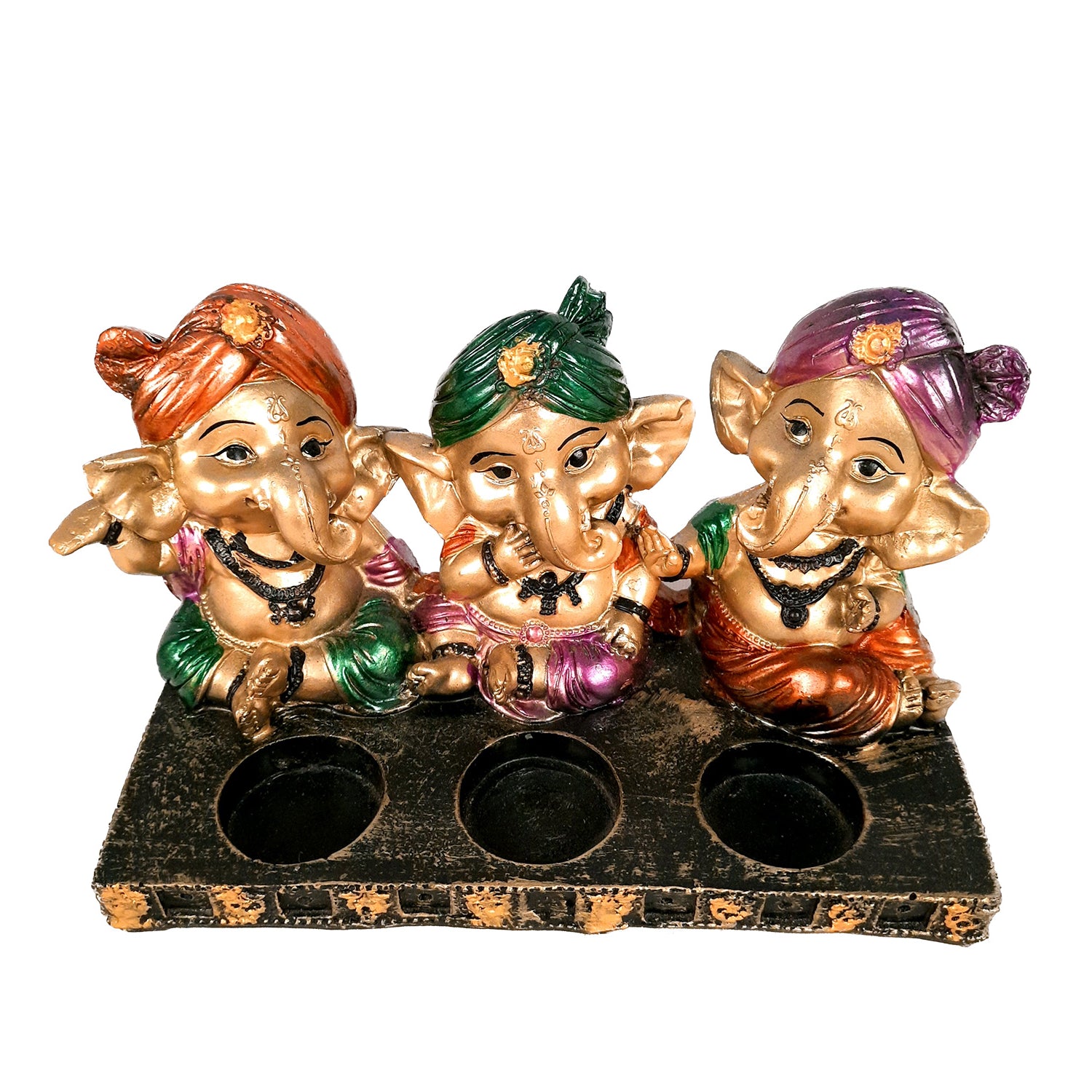 Ganpati Murti | Ganesha Candle Holder - For Home Decor & Gifts - 5 Inch- Apkamart #Color_Golden