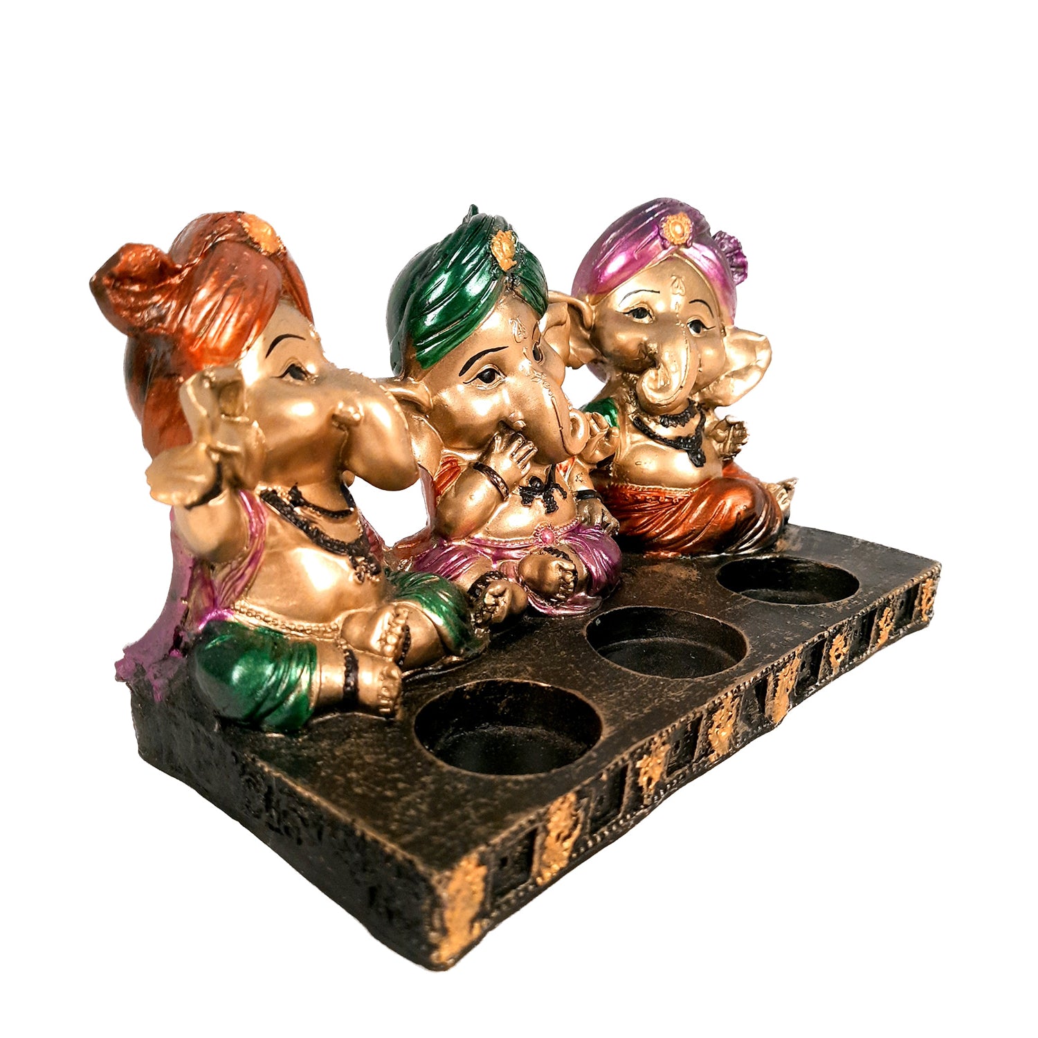 Ganpati Murti | Ganesha Candle Holder - For Home Decor & Gifts - 5 Inch- Apkamart #Color_Golden