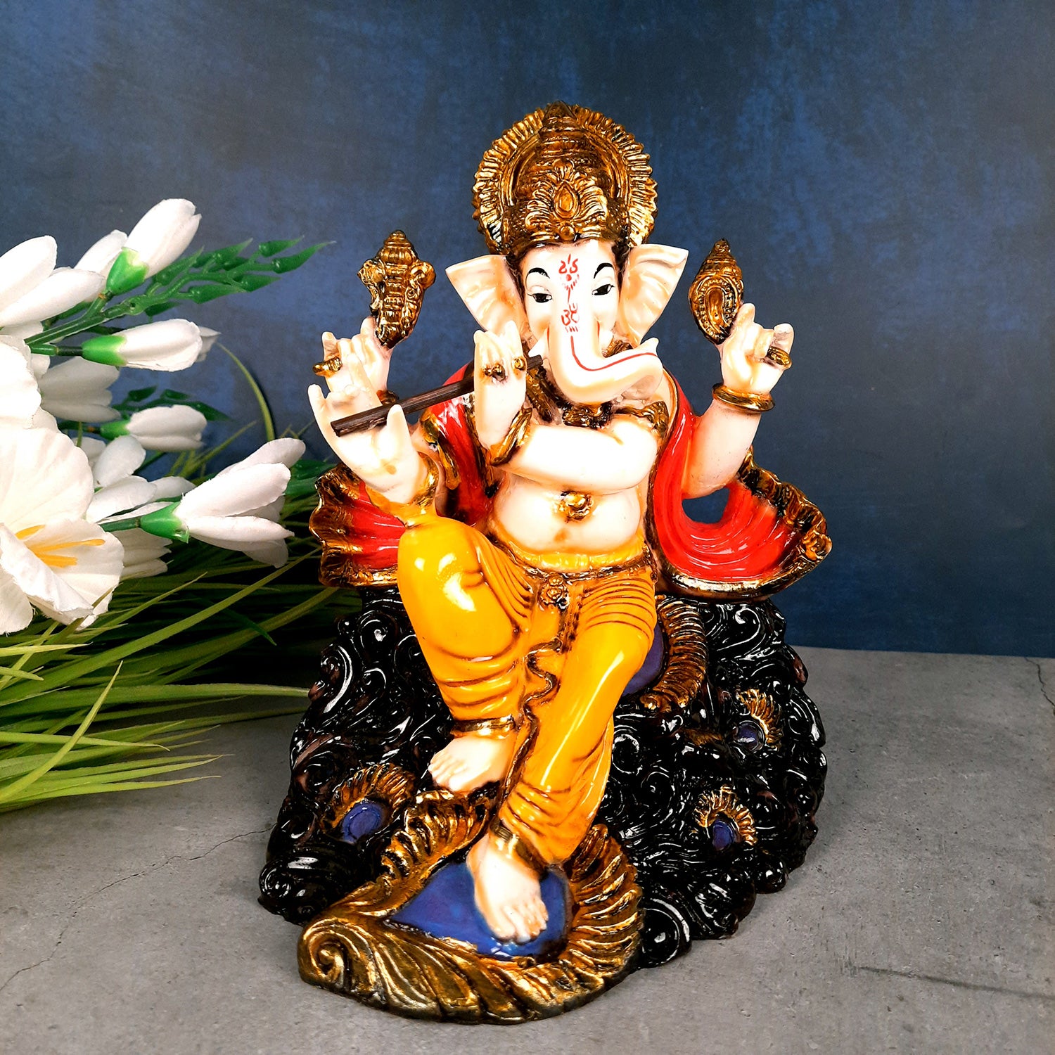 Ganesh Murti | Ganpati Idol with Bansuri for Home & Pooja - 9 Inch- apkamart