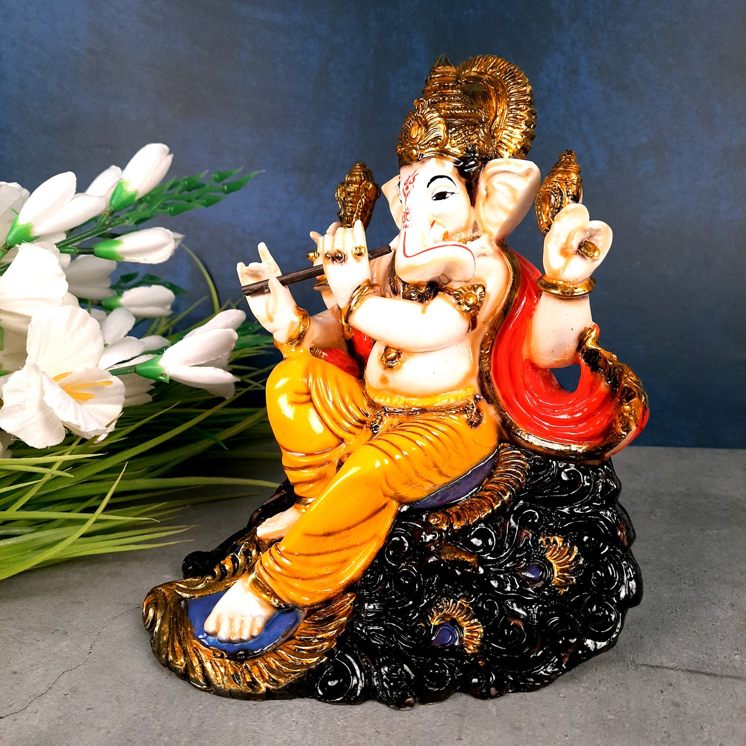 Ganesh Murti | Ganpati Idol with Bansuri for Home & Pooja - 9 Inch- apkamart