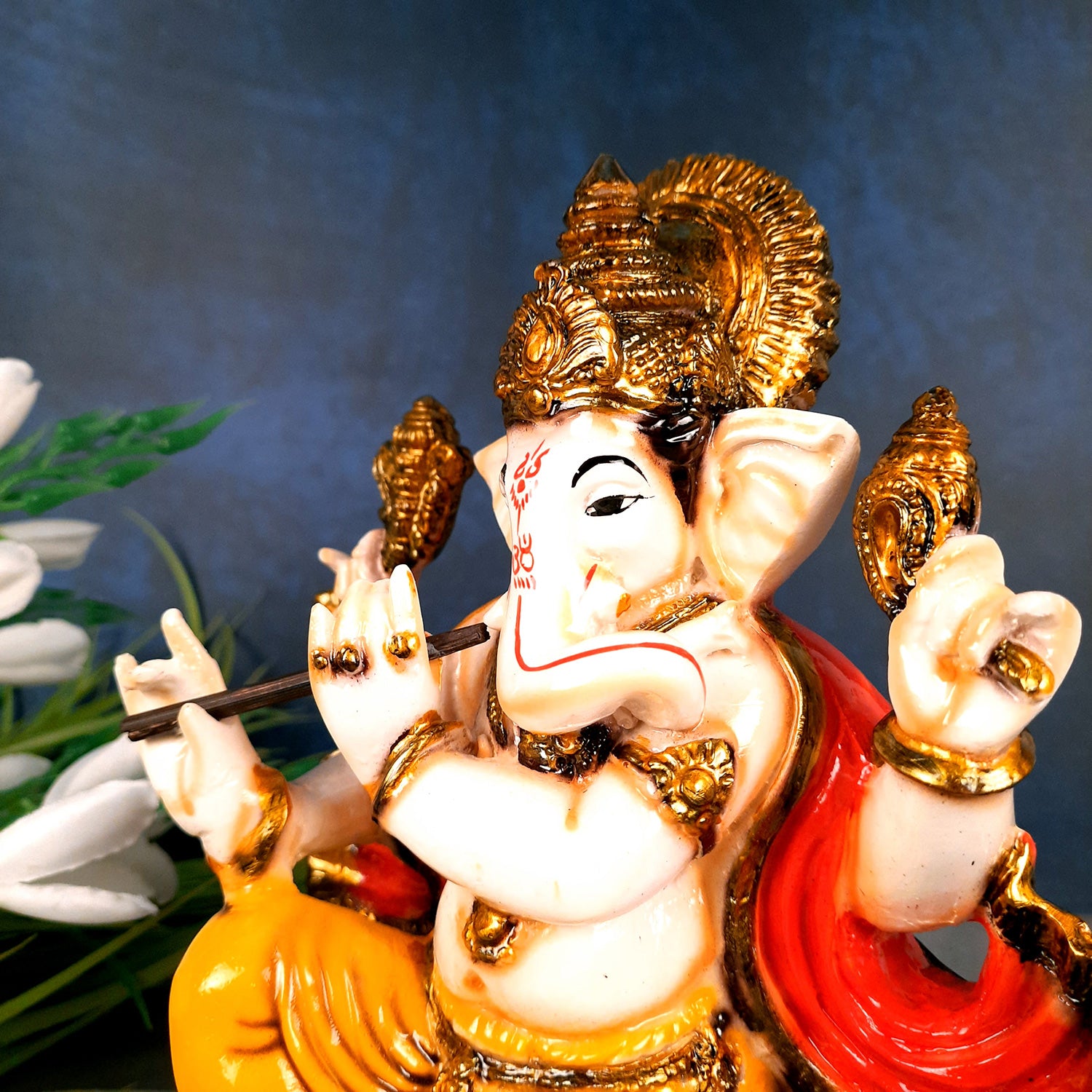 Ganesh Murti | Ganpati Idol with Bansuri for Home & Pooja - 9 Inch- apkamart