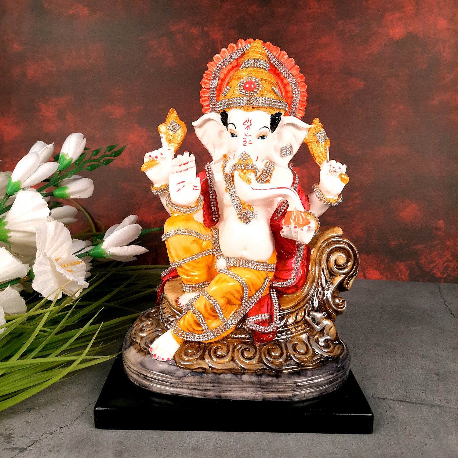 Sinhasan Ganpati Idol | Ganesh Murti for Ganesh Chaturthi - 11 Inch- apkamart