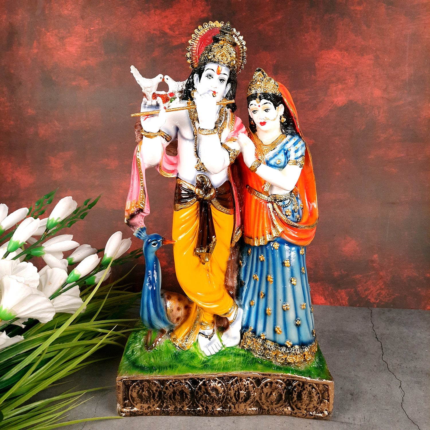 Radha Krishna Statue | Radha Krishna Murti with Peacock - For Table Decor & Gifts - 16 Inch- Apkamart