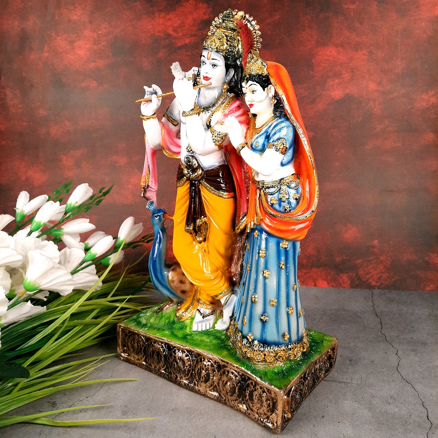 Radha Krishna Statue | Radha Krishna Murti with Peacock - For Table Decor & Gifts - 16 Inch- Apkamart