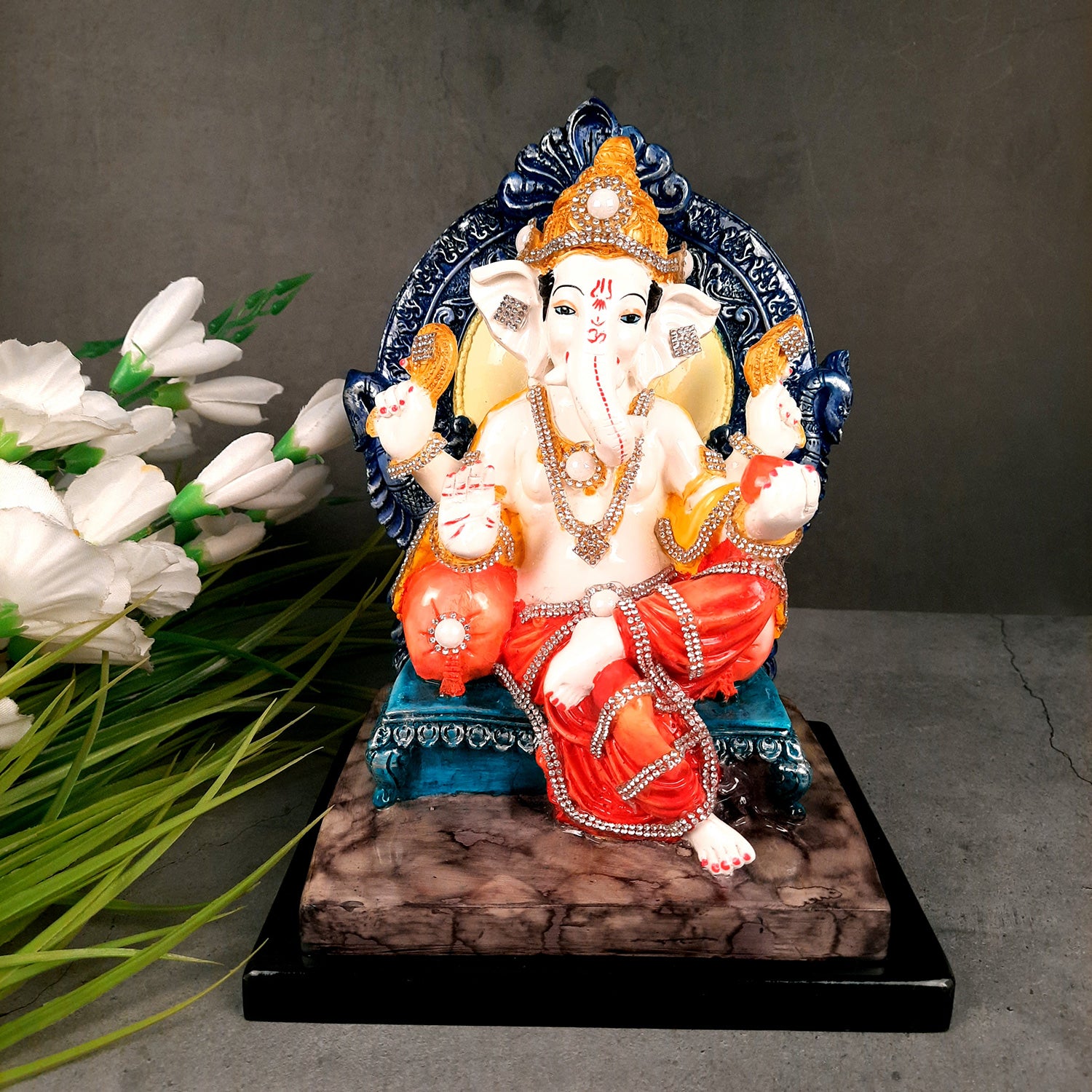 Sinhasan Ganpati Murti | Ganesh Statue for Home & Pooja - 10 Inch- apkamart