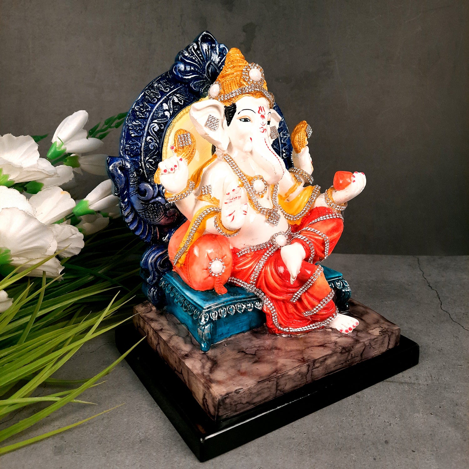 Sinhasan Ganpati Murti | Ganesh Statue for Home & Pooja - 10 Inch- apkamart