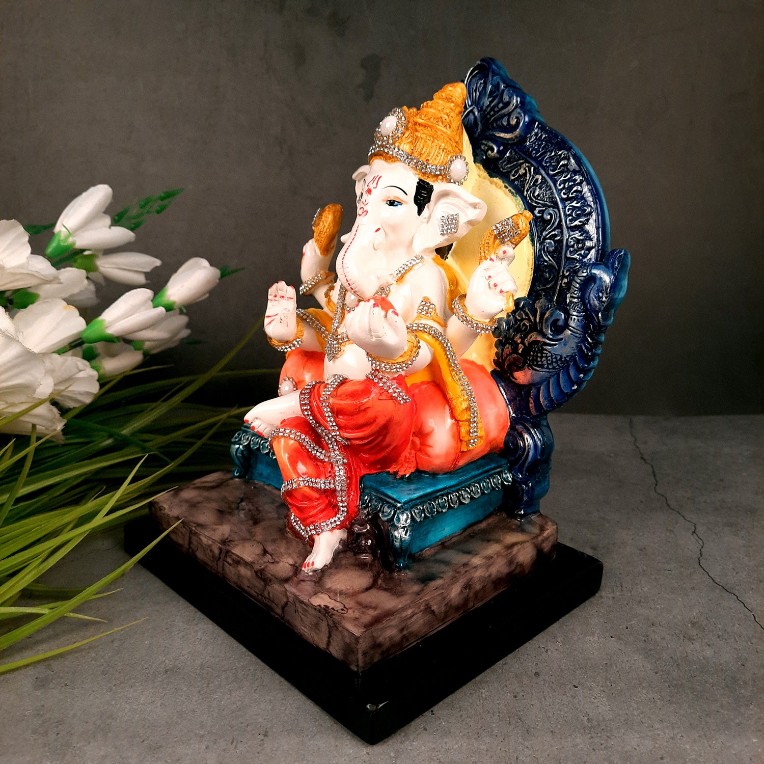Sinhasan Ganpati Murti | Ganesh Statue for Home & Pooja - 10 Inch- apkamart
