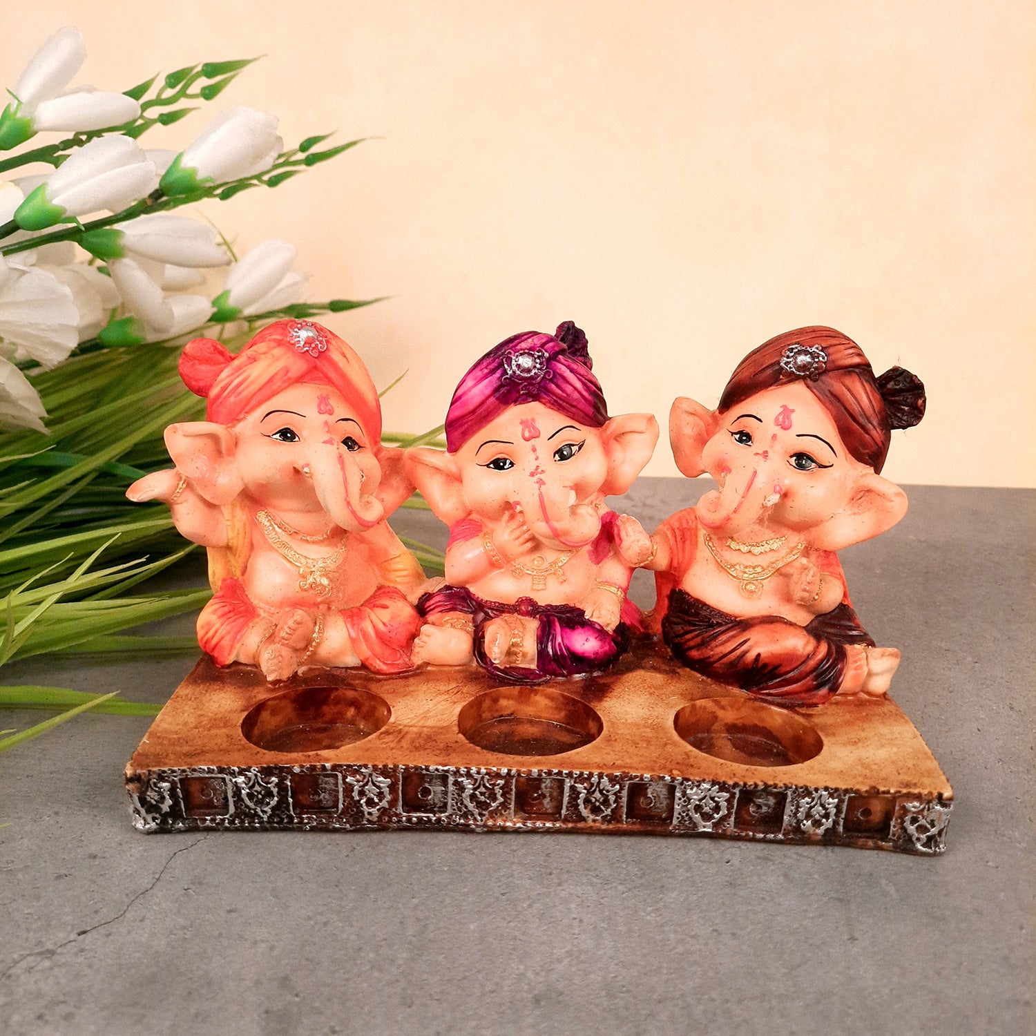 Ganpati Murti | Ganesha Candle Holder - For Home Decor & Gifts - 5 Inch- Apkamart #Color_Multicolour
