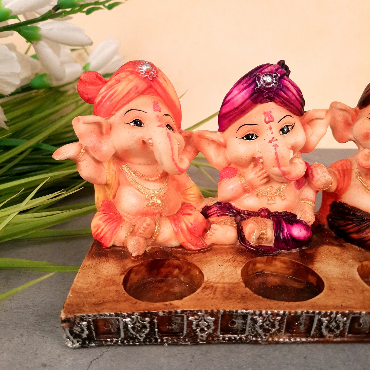 Ganpati Murti | Ganesha Candle Holder - For Home Decor & Gifts - 5 Inch- Apkamart #Color_Multicolour