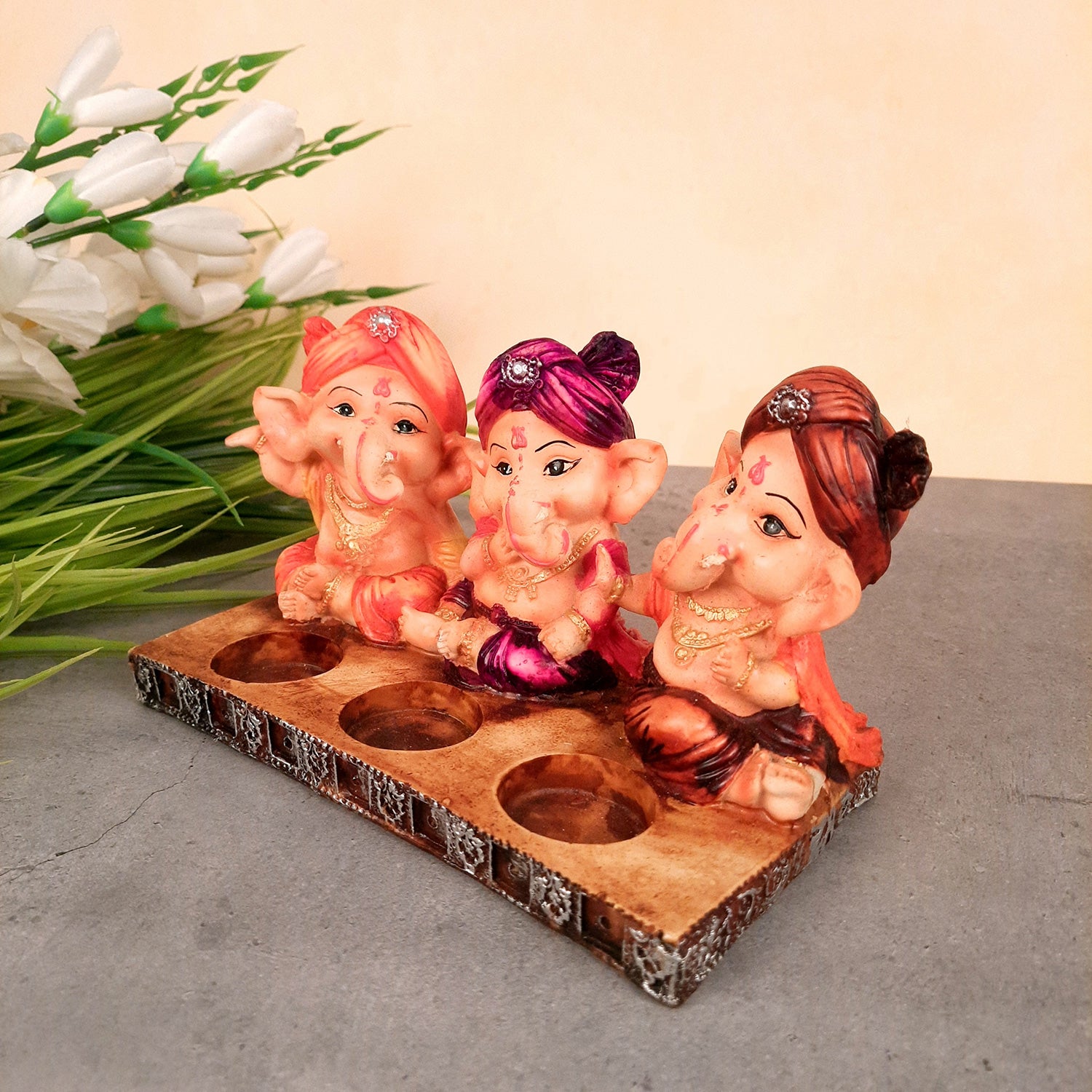 Ganpati Murti | Ganesha Candle Holder - For Home Decor & Gifts - 5 Inch- Apkamart #Color_Multicolour