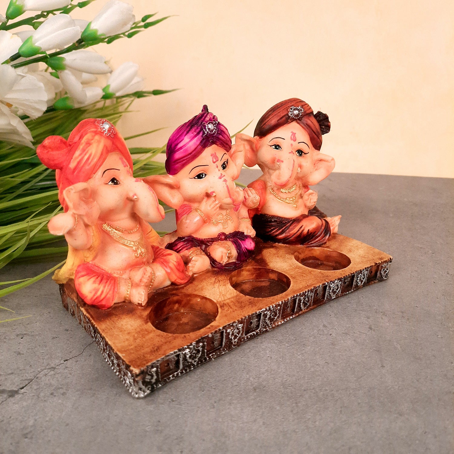 Ganpati Murti | Ganesha Candle Holder - For Home Decor & Gifts - 5 Inch- Apkamart #Color_Multicolour