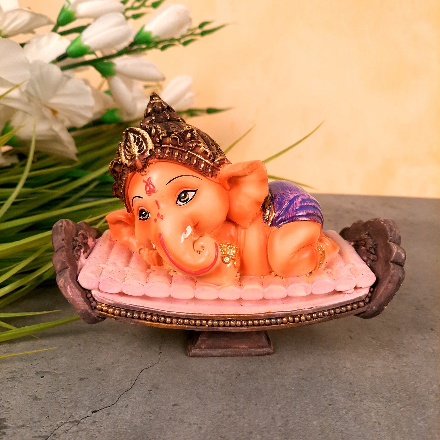 Ganesha Showpiece Set - Baby Ganesha Sitting & Lying Statue Idol - for Home, Puja, Temple, Table Decor | For Diwali Decoration & Gifts - 4 Inch (Set of 2)
