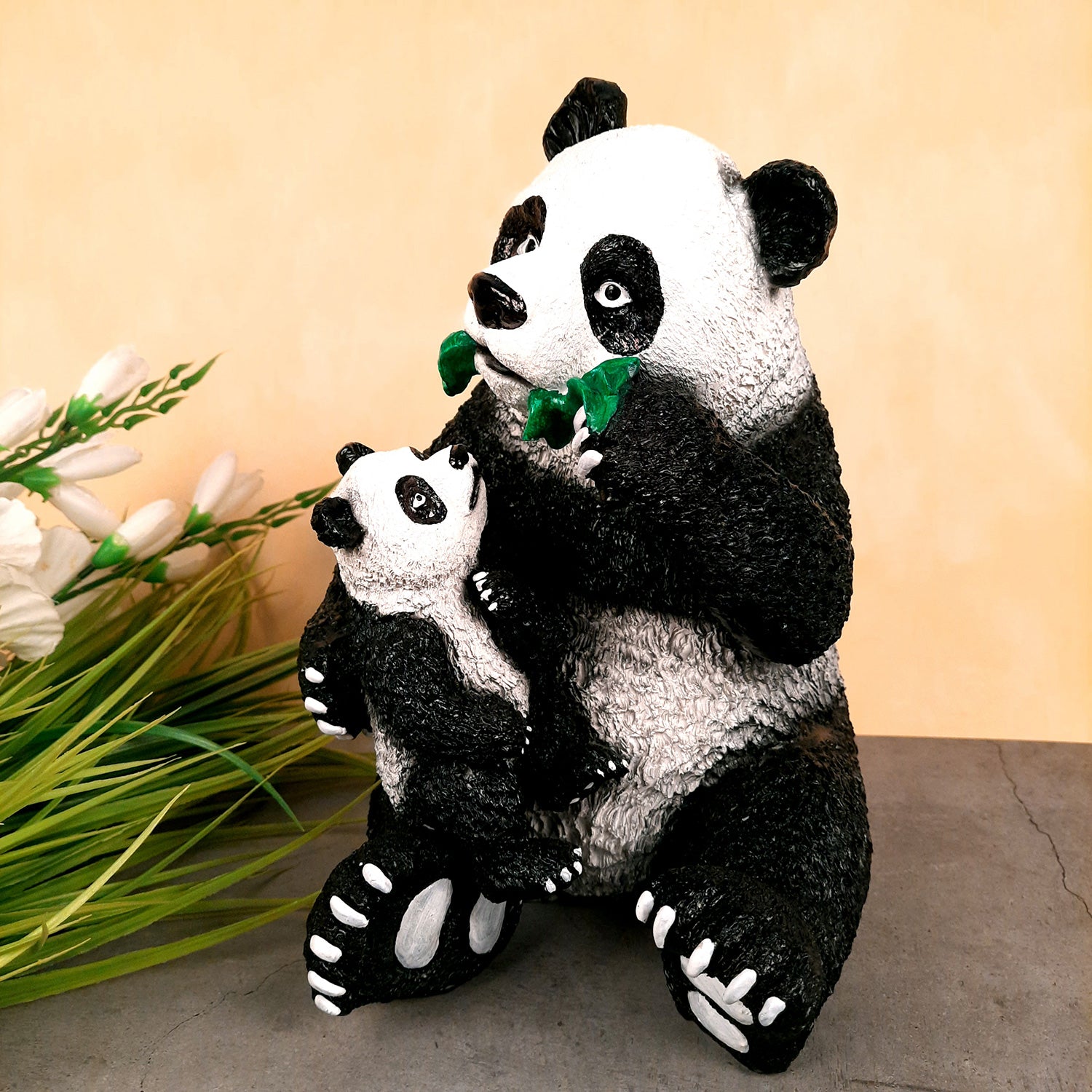 Panda with Baby Showpiece - For Table Decor & Living Room - 13 Inch- Apkamart
