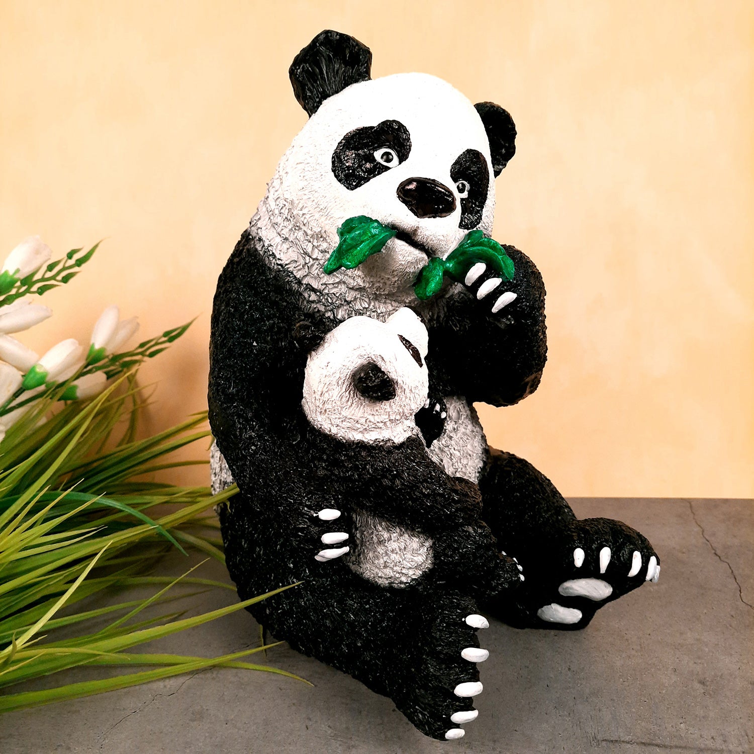 Panda with Baby Showpiece - For Table Decor & Living Room - 13 Inch- Apkamart