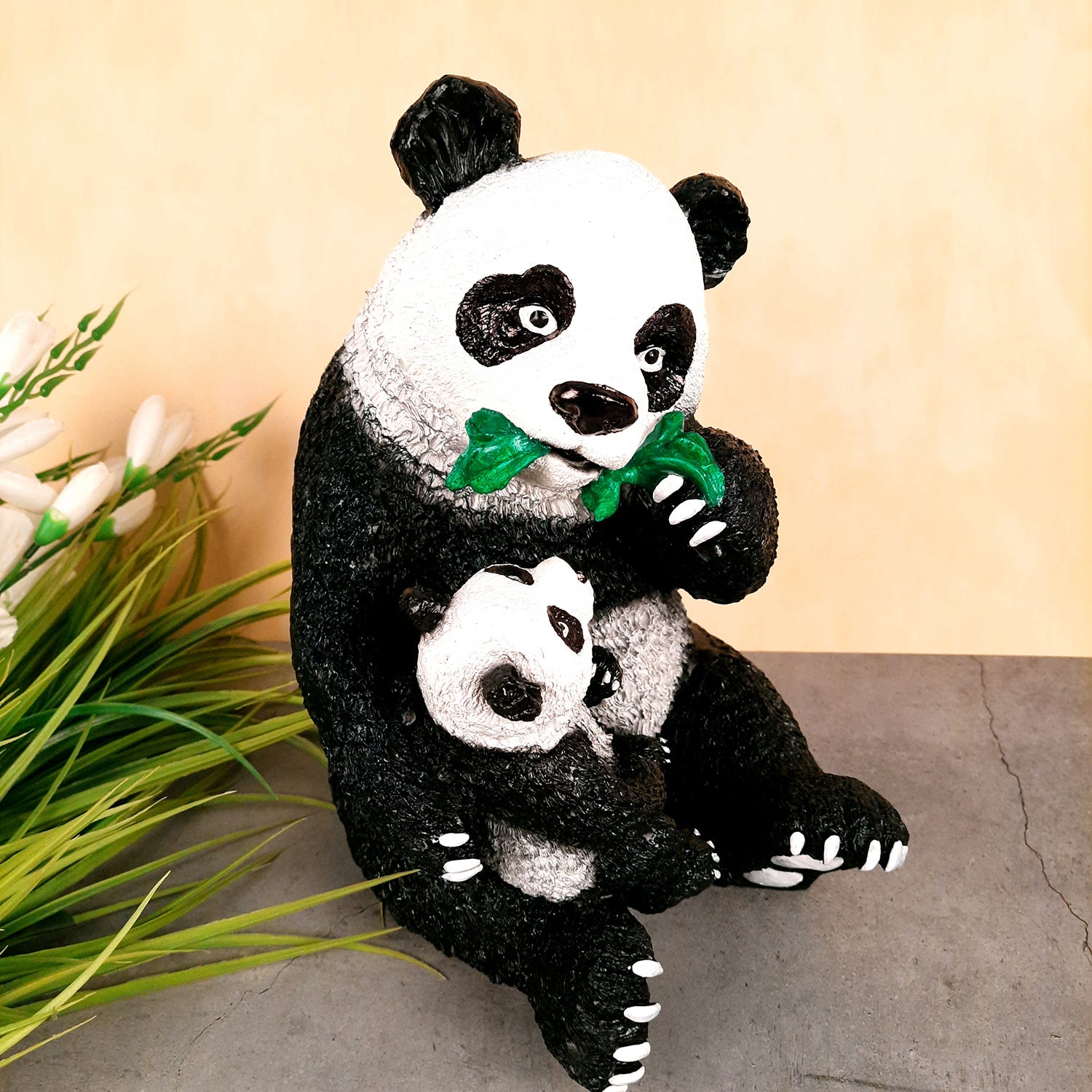 Panda with Baby Showpiece - For Table Decor & Living Room - 13 Inch- Apkamart