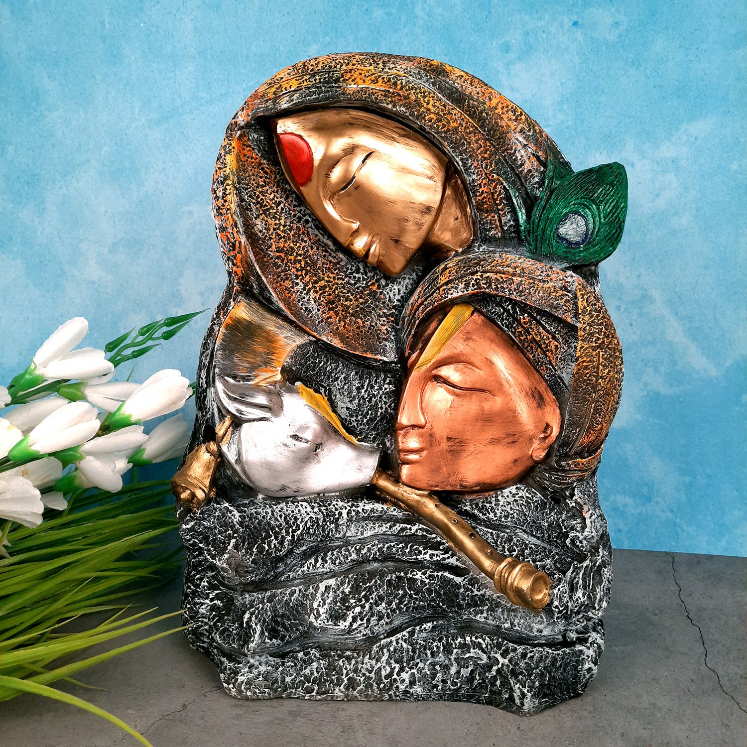 Radha Krishna Statue - For Living Room & Gifts - 15 Inch- Apkamart #Color_Copper