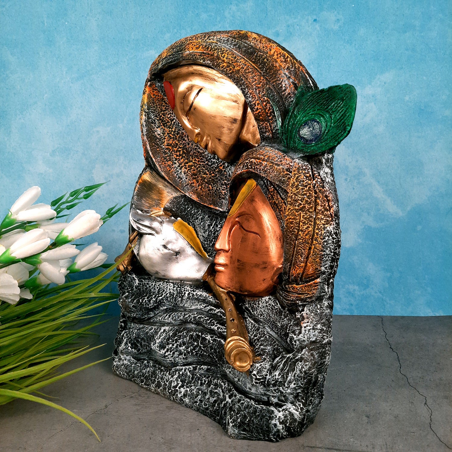 Radha Krishna Statue - For Living Room & Gifts - 15 Inch- Apkamart #Color_Copper