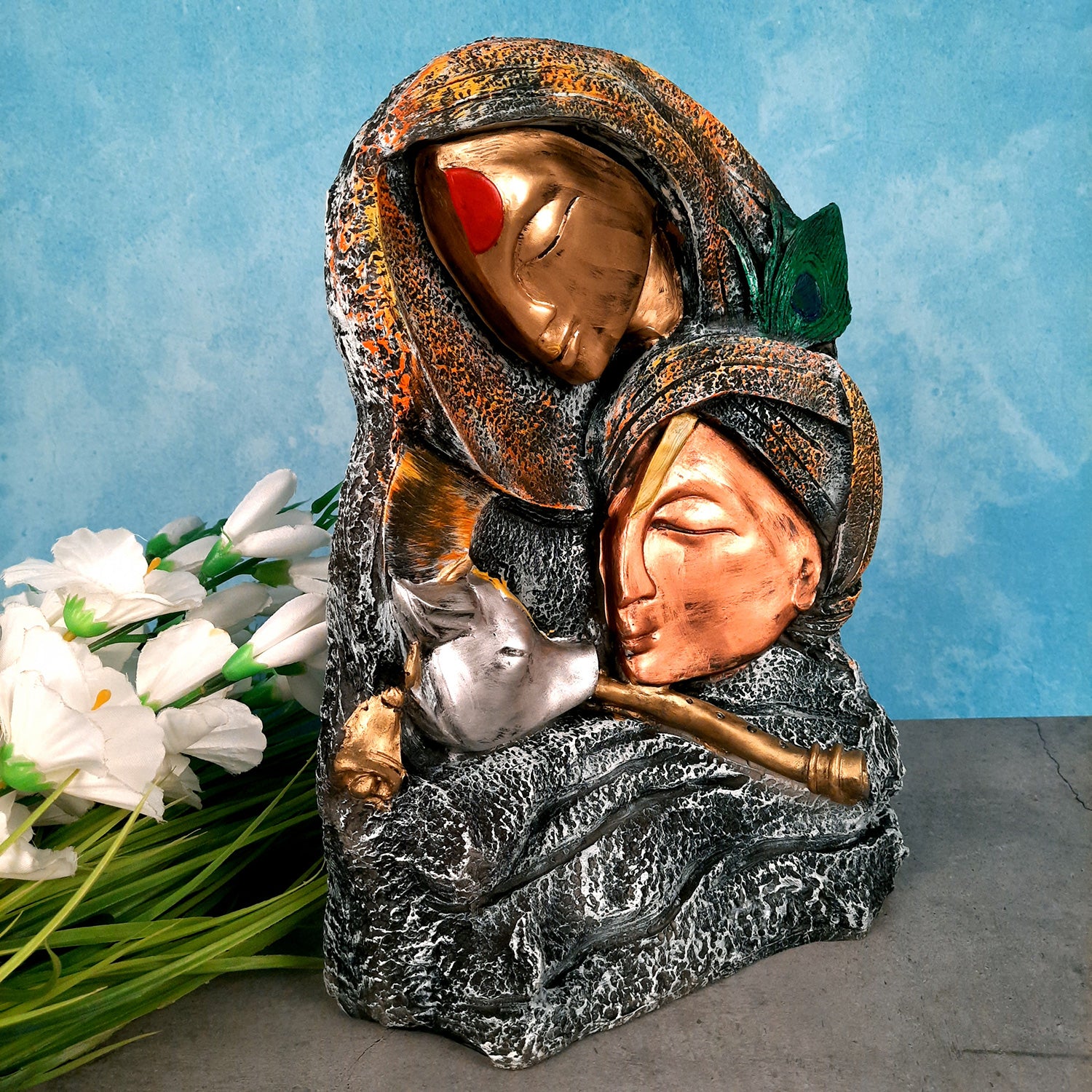 Radha Krishna Statue - For Living Room & Gifts - 15 Inch- Apkamart #Color_Copper