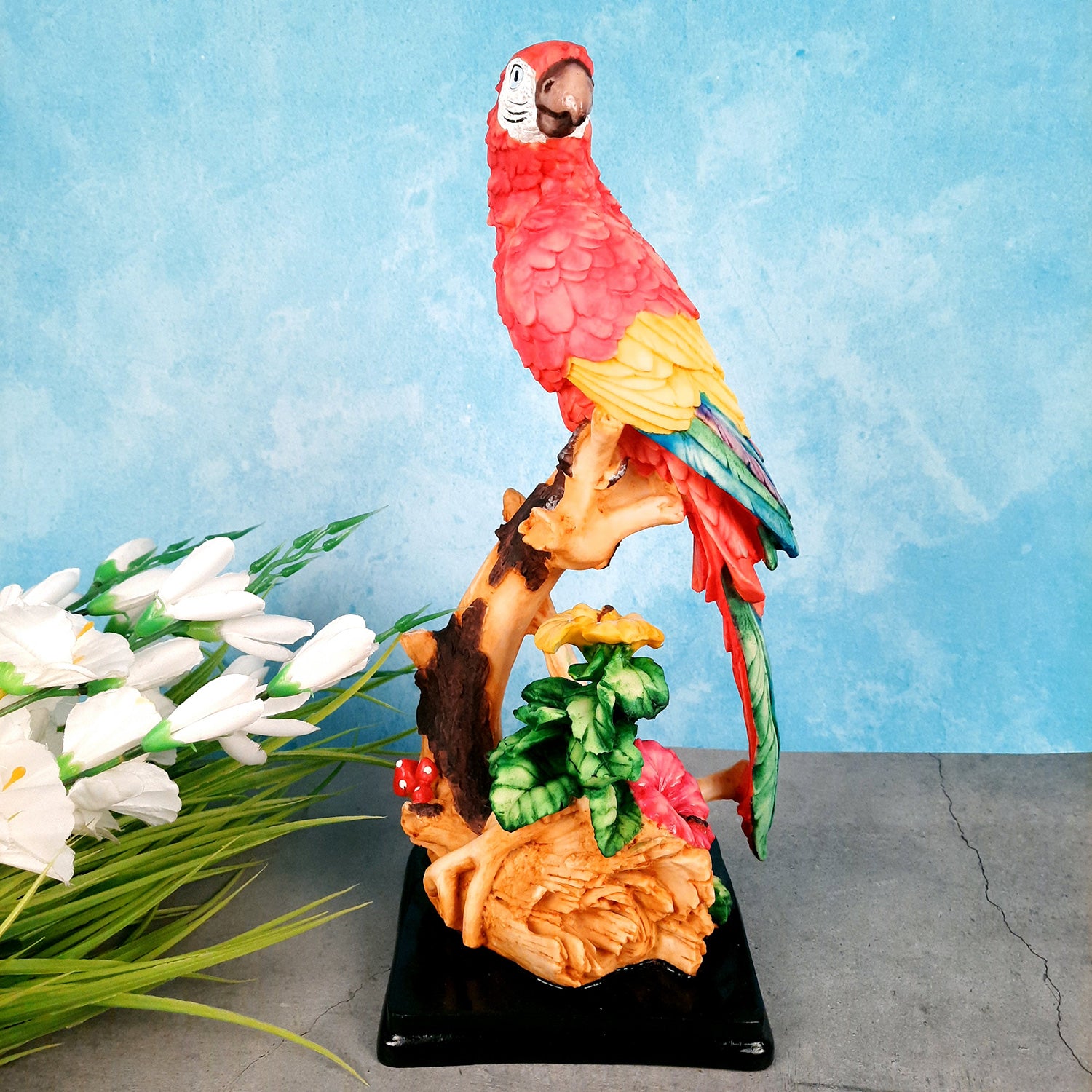 Parrot Showpiece | Animal Figurine - For Table Decor & Gifts - 16 Inch- Apkamart # Color_Red