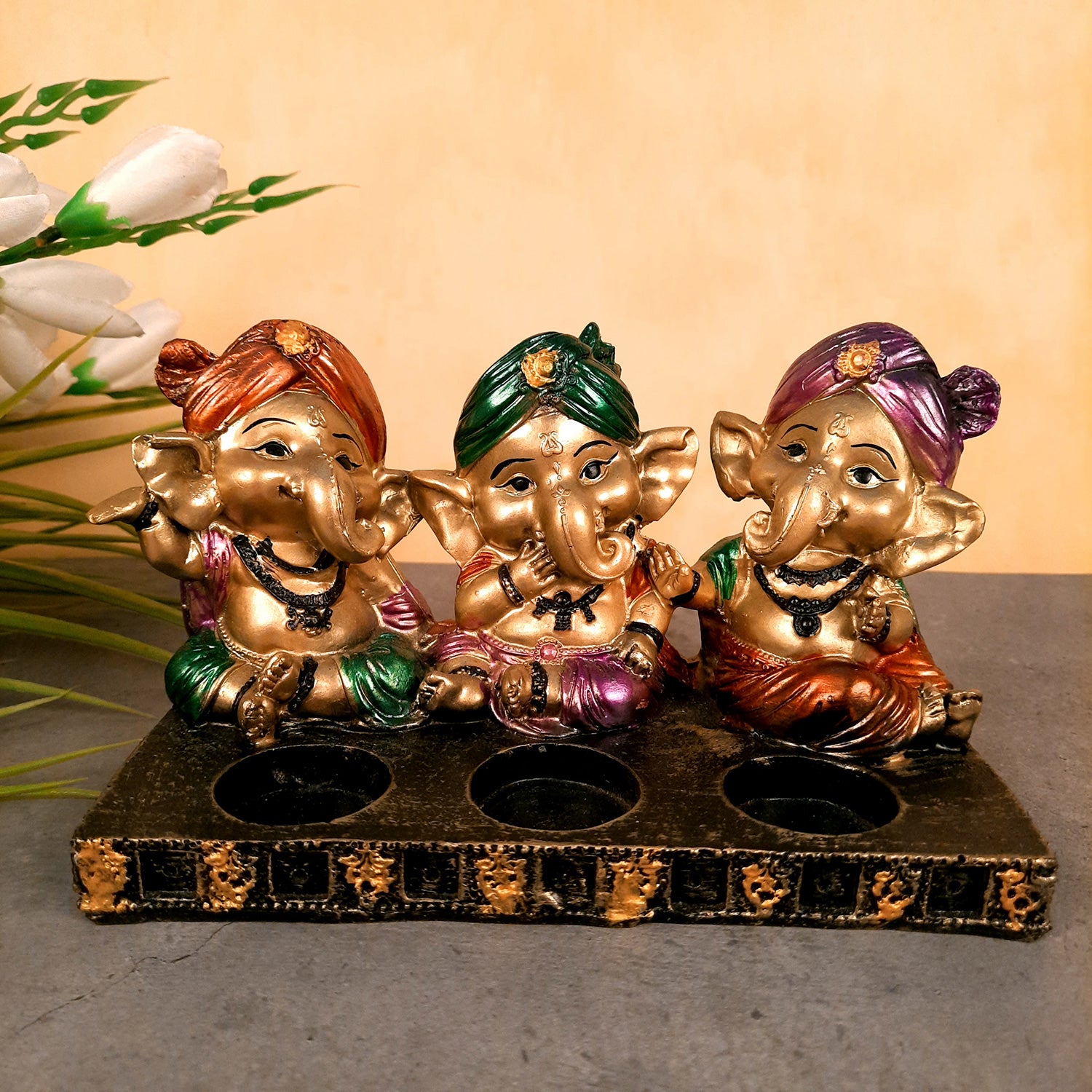 Ganpati Murti | Ganesha Candle Holder - For Home Decor & Gifts - 5 Inch- Apkamart #Color_Golden