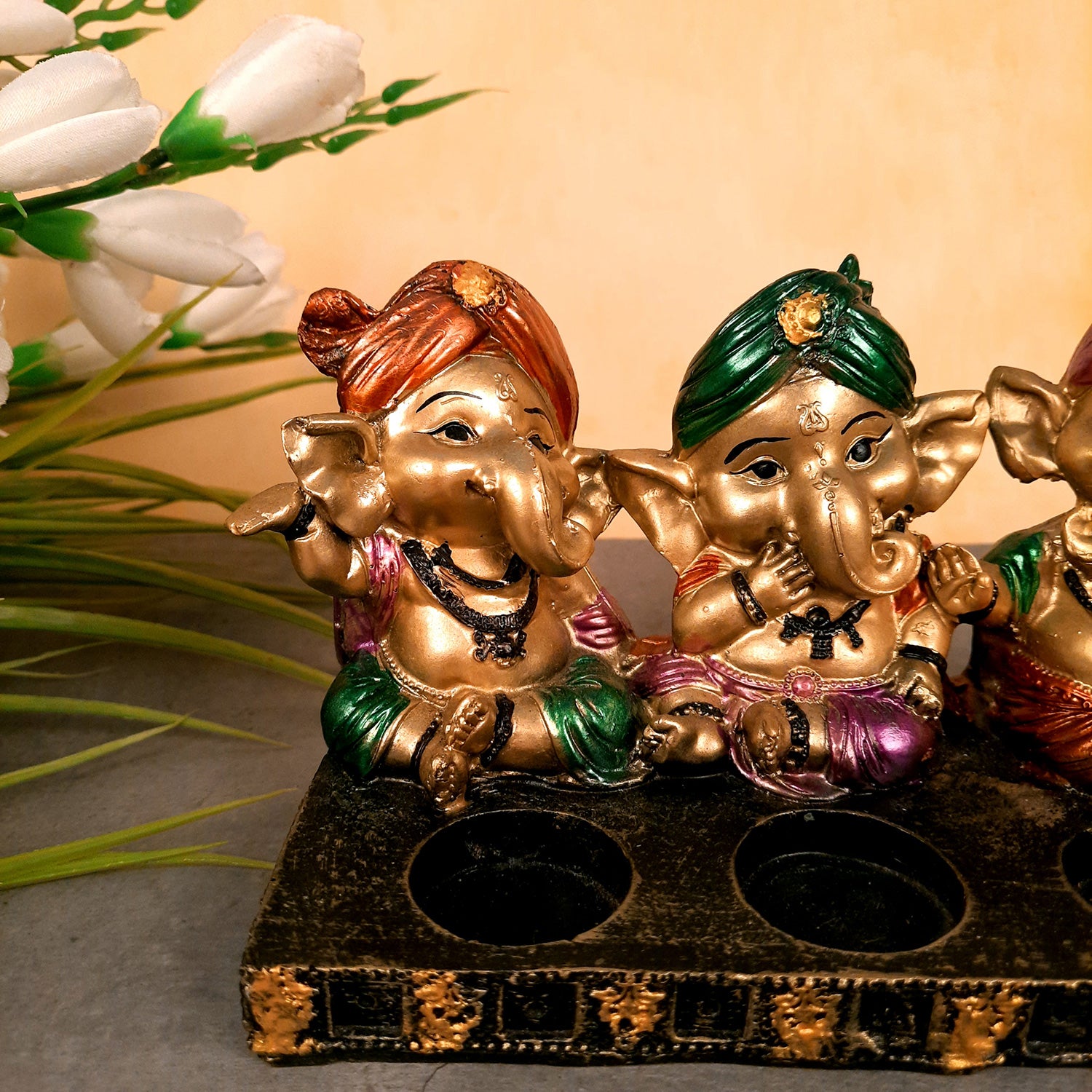 Ganpati Murti | Ganesha Candle Holder - For Home Decor & Gifts - 5 Inch- Apkamart #Color_Golden
