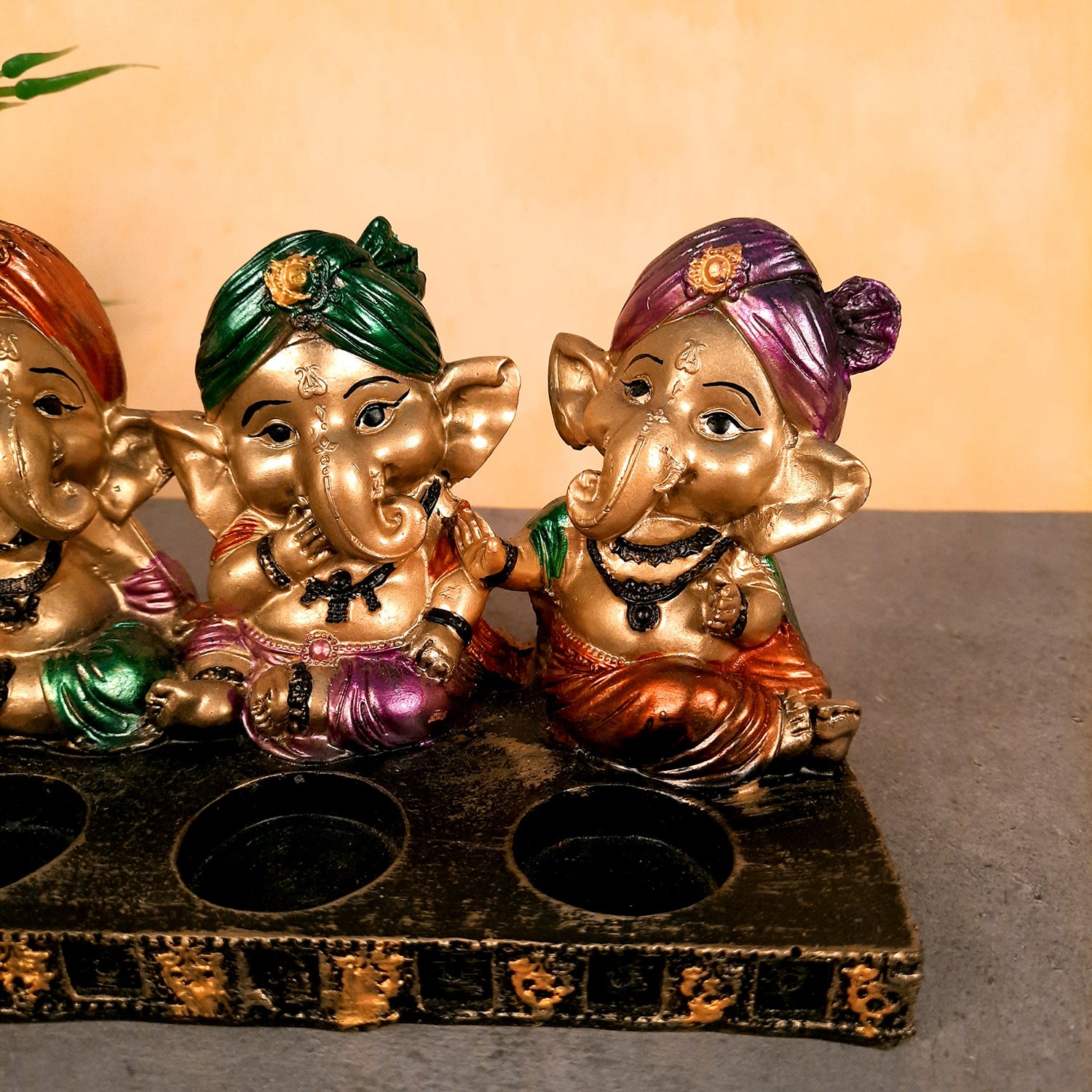 Ganpati Murti | Ganesha Candle Holder - For Home Decor & Gifts - 5 Inch- Apkamart #Color_Golden