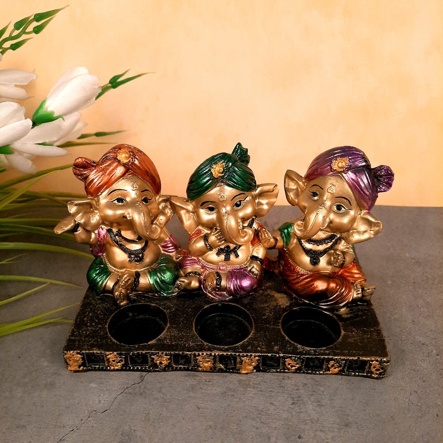 Ganpati Murti | Ganesha Candle Holder - For Home Decor & Gifts - 5 Inch- Apkamart #Color_Golden