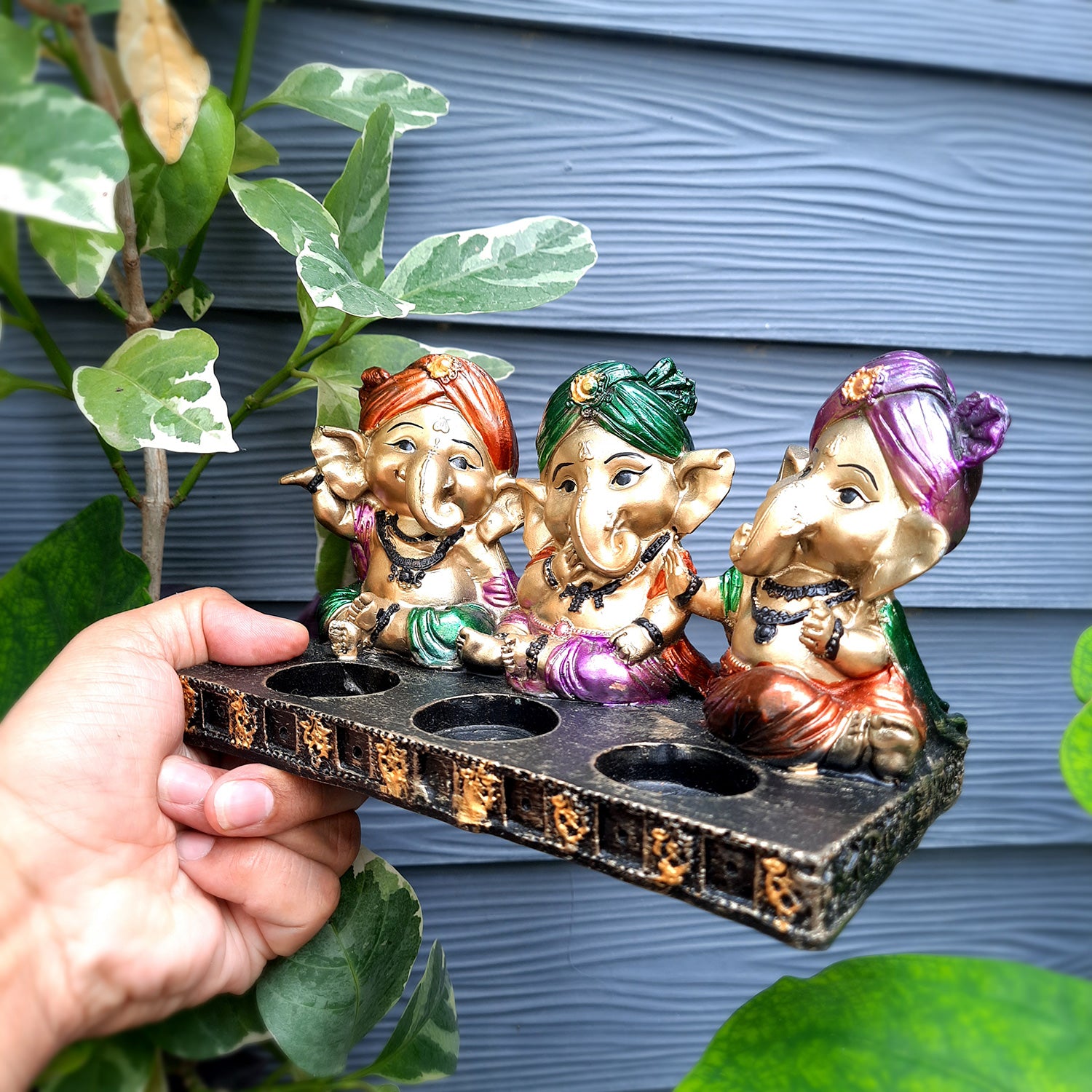 Ganpati Murti | Ganesha Candle Holder - For Home Decor & Gifts - 5 Inch- Apkamart #Color_Golden