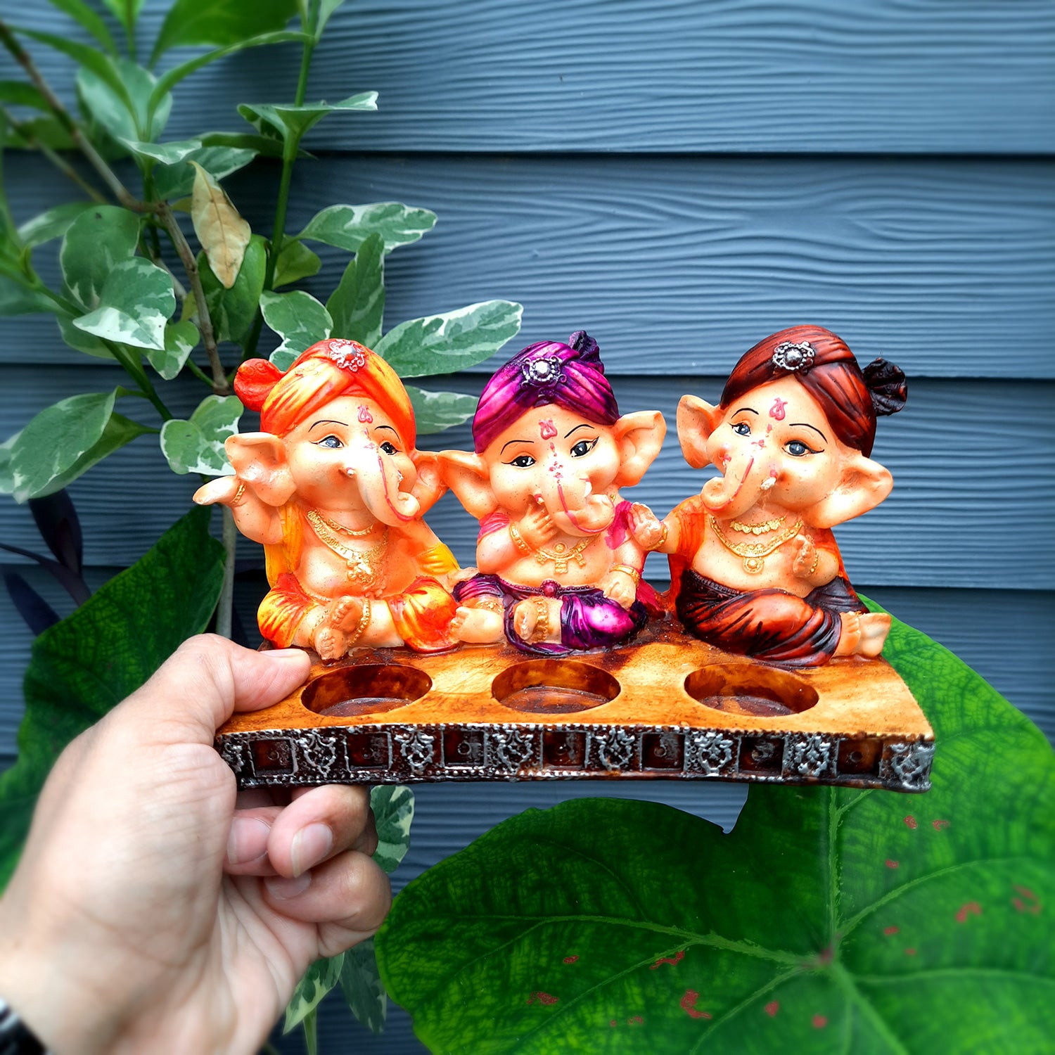 Ganpati Murti | Ganesha Candle Holder - For Home Decor & Gifts - 5 Inch- Apkamart #Color_Multicolour