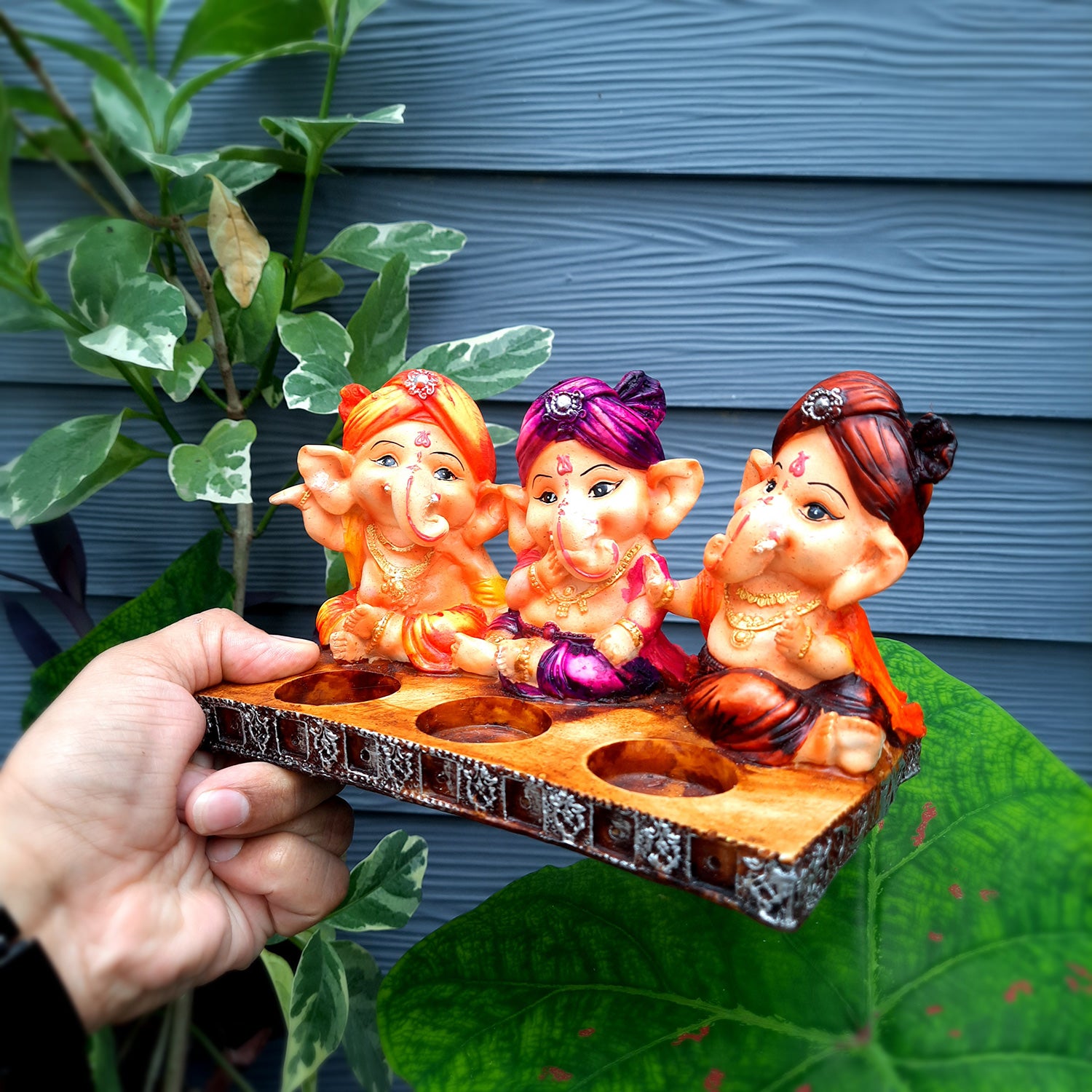 Ganpati Murti | Ganesha Candle Holder - For Home Decor & Gifts - 5 Inch- Apkamart #Color_Multicolour