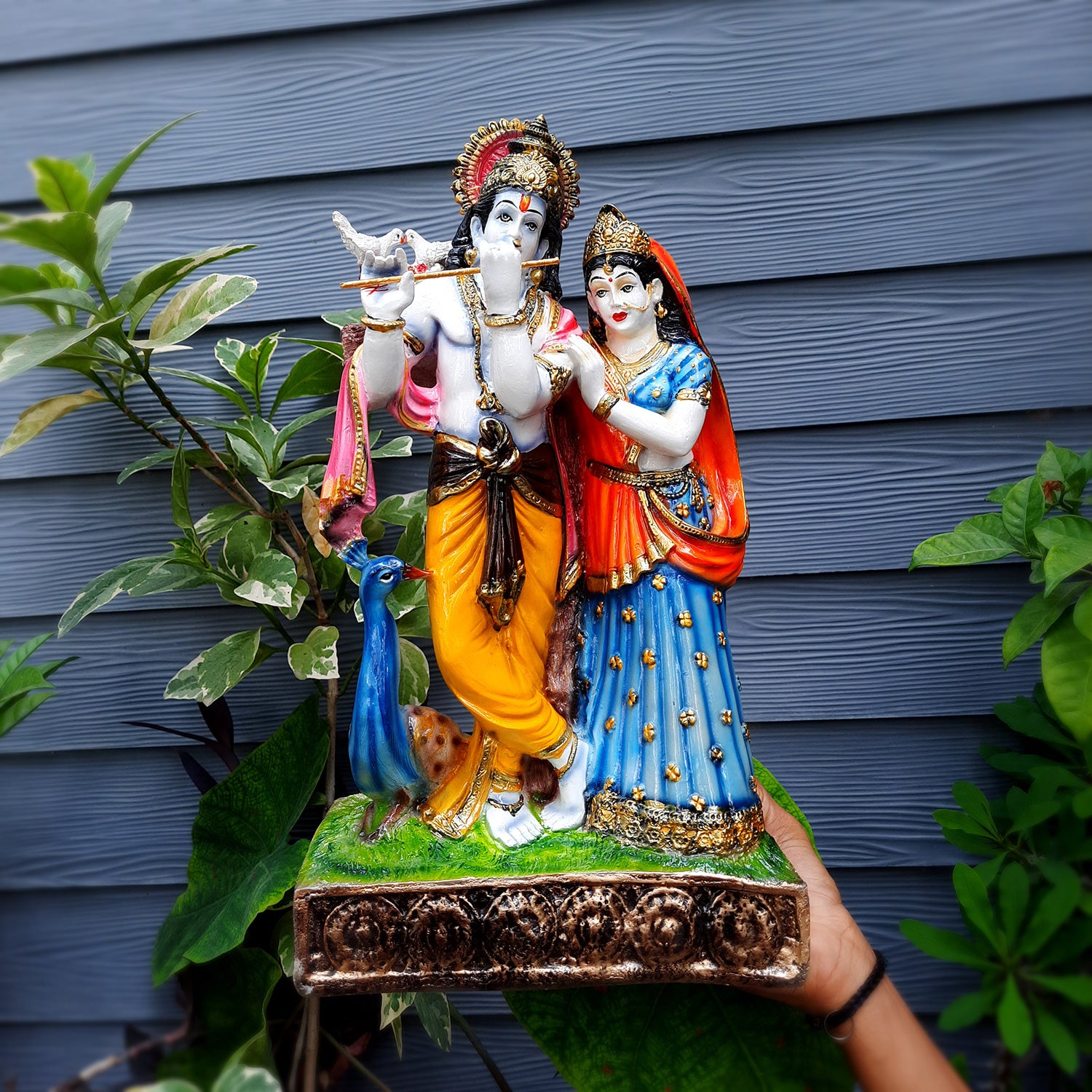 Radha Krishna Statue | Radha Krishna Murti with Peacock - For Table Decor & Gifts - 16 Inch- Apkamart