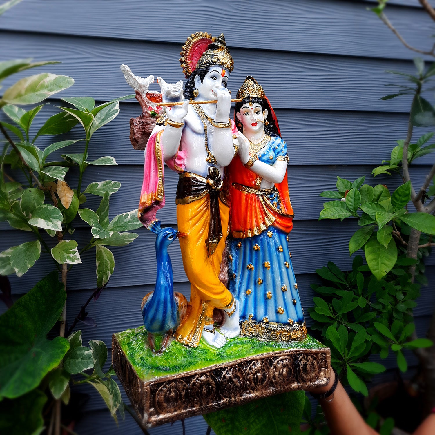 Radha Krishna Statue | Radha Krishna Murti with Peacock - For Table Decor & Gifts - 16 Inch- Apkamart