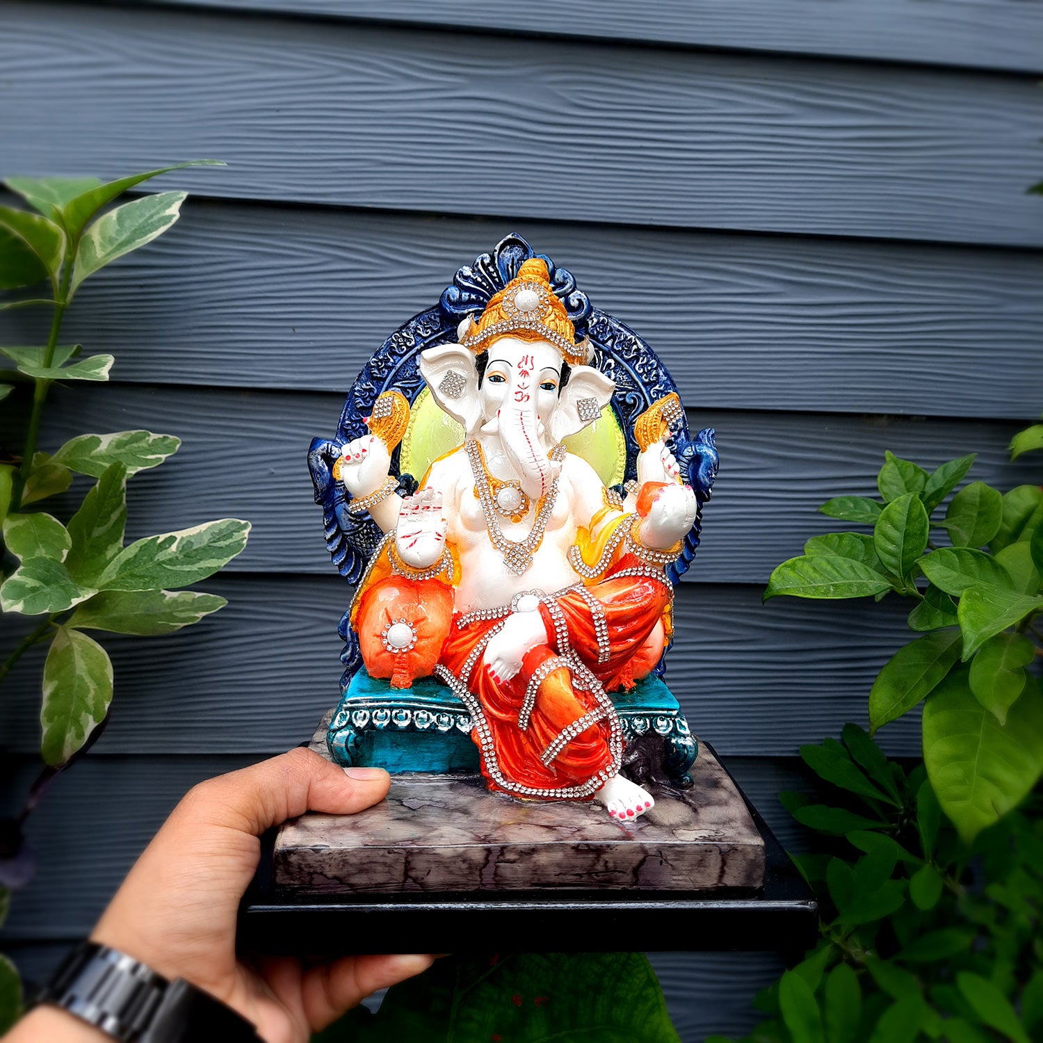 Sinhasan Ganpati Murti | Ganesh Statue for Home & Pooja - 10 Inch- apkamart