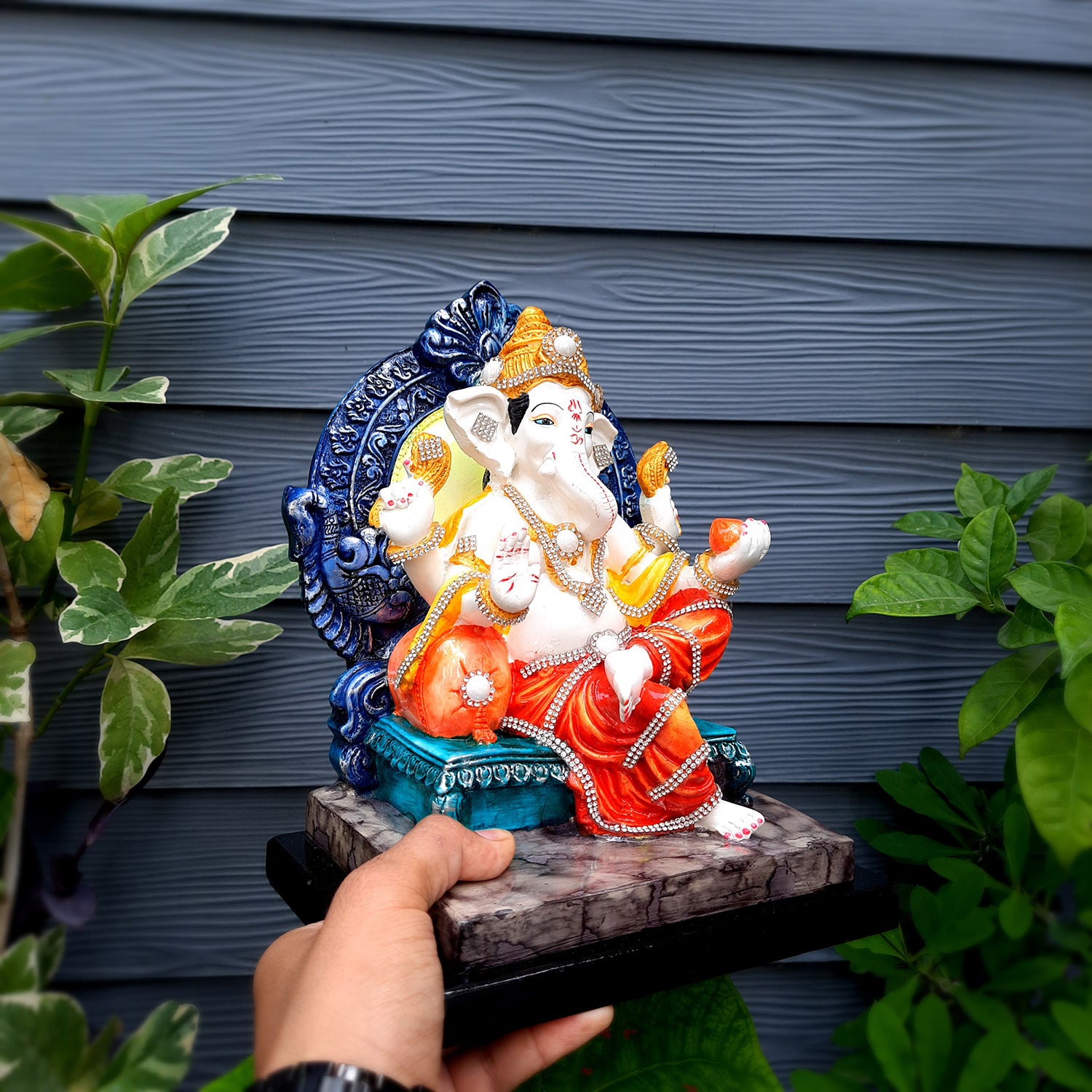 Sinhasan Ganpati Murti | Ganesh Statue for Home & Pooja - 10 Inch- apkamart