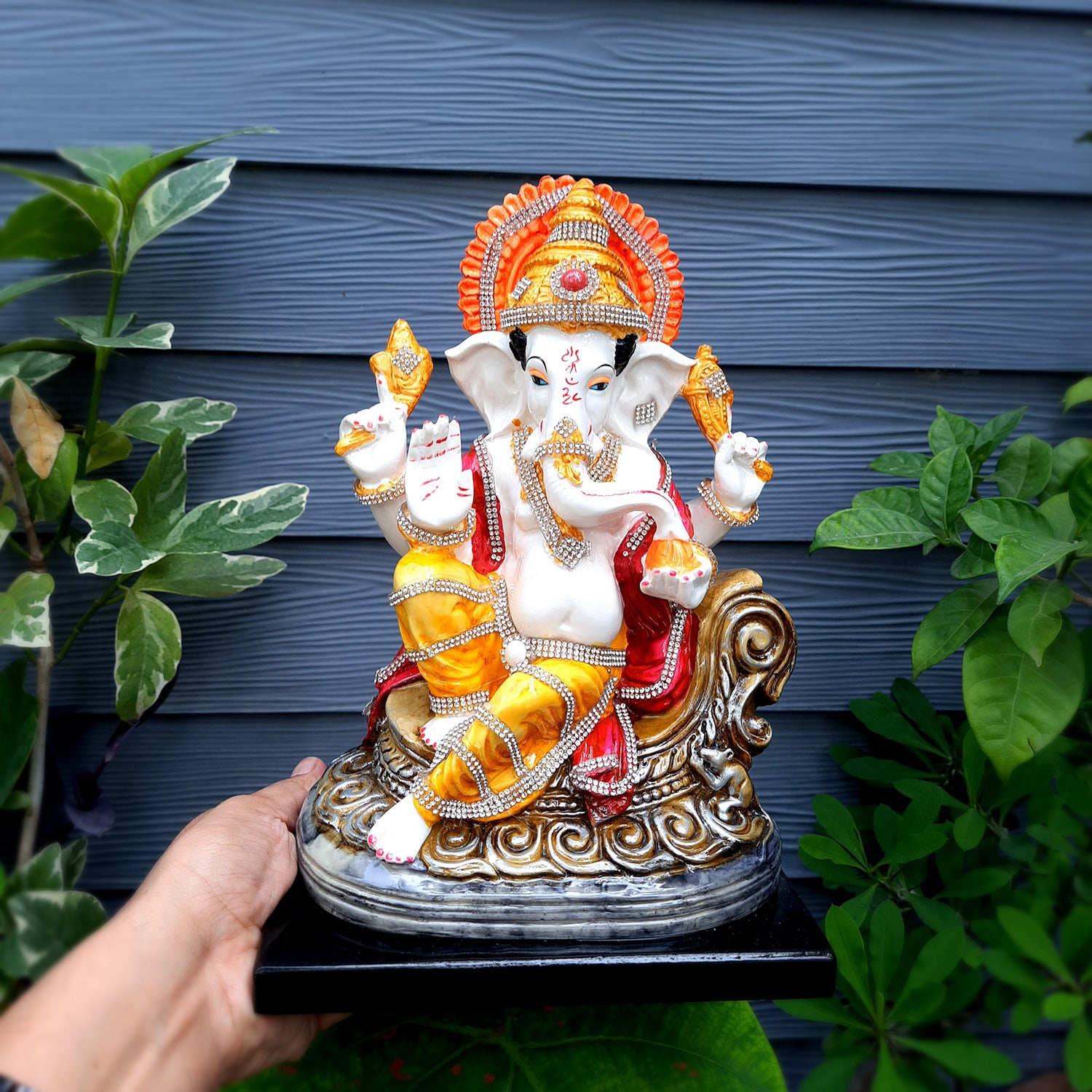 Sinhasan Ganpati Idol | Ganesh Murti for Ganesh Chaturthi - 11 Inch- apkamart