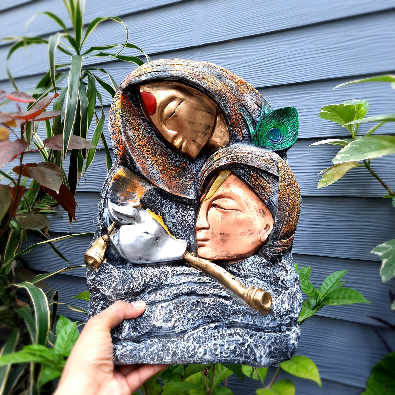 Radha Krishna Statue - For Living Room & Gifts - 15 Inch- Apkamart #Color_Copper