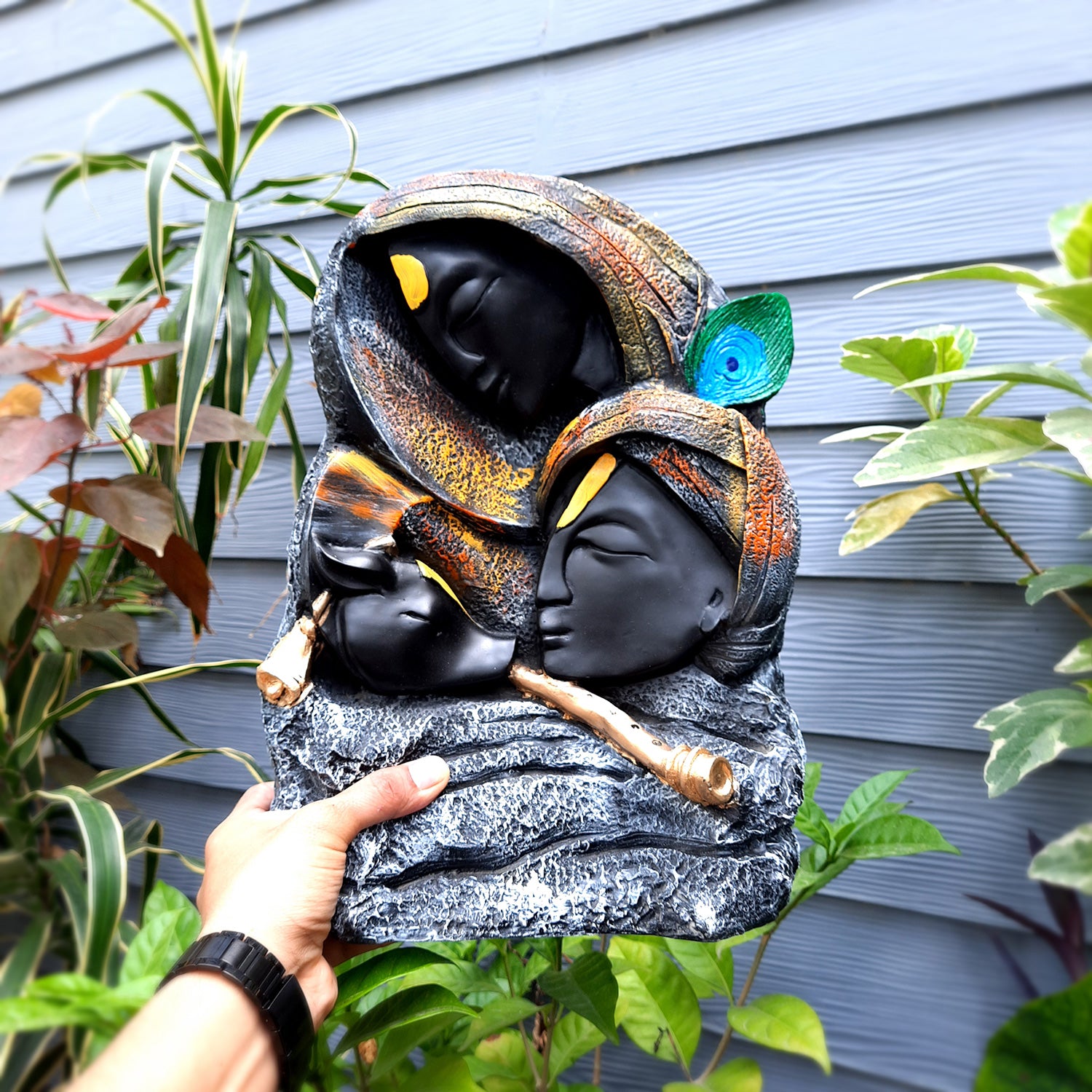 Radha Krishna Statue - For Living Room & Gifts - 15 Inch- Apkamart #Color_Black