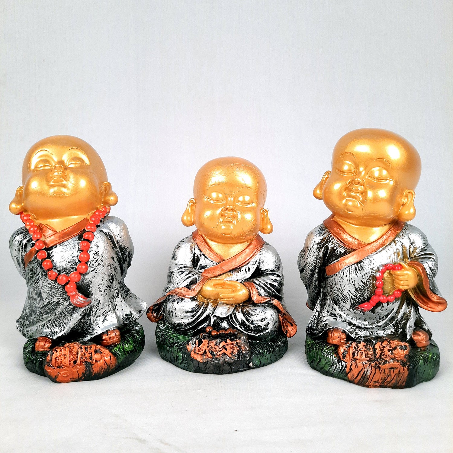 Buddha Baby Monk Showpiece | Feng Shui Child Monk Statue - for Home & Table Decor, Health, Wealth, Office Desk & Gift - Set of 3 -Apkamart