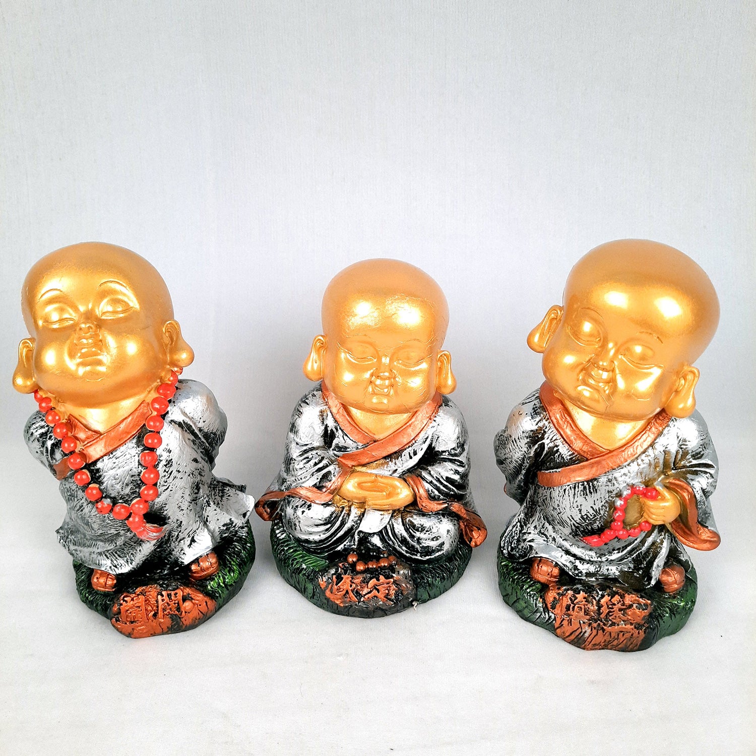 Buddha Baby Monk Showpiece | Feng Shui Child Monk Statue - for Home & Table Decor, Health, Wealth, Office Desk & Gift - Set of 3 -Apkamart
