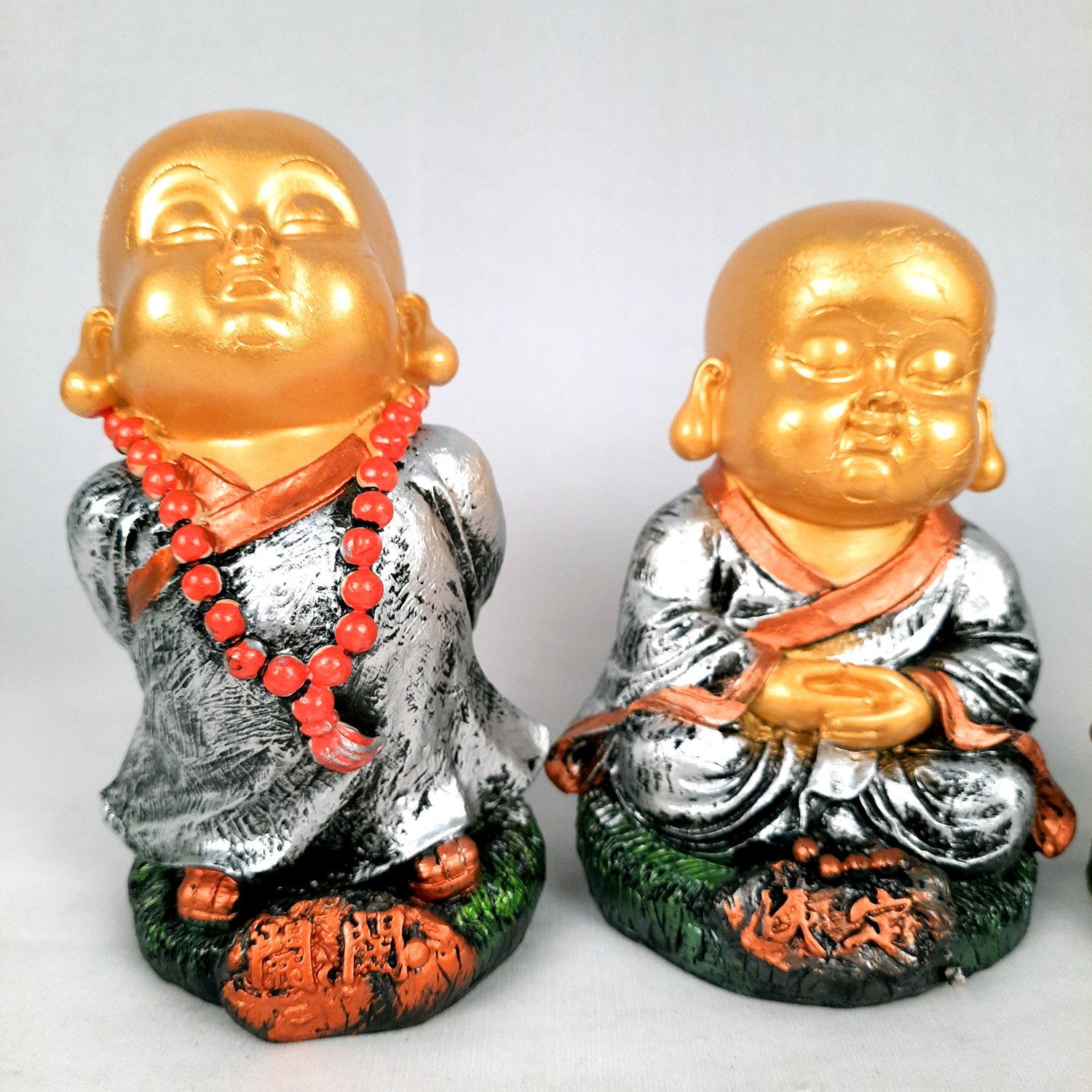Buddha Baby Monk Showpiece | Feng Shui Child Monk Statue - for Home & Table Decor, Health, Wealth, Office Desk & Gift - Set of 3 -Apkamart