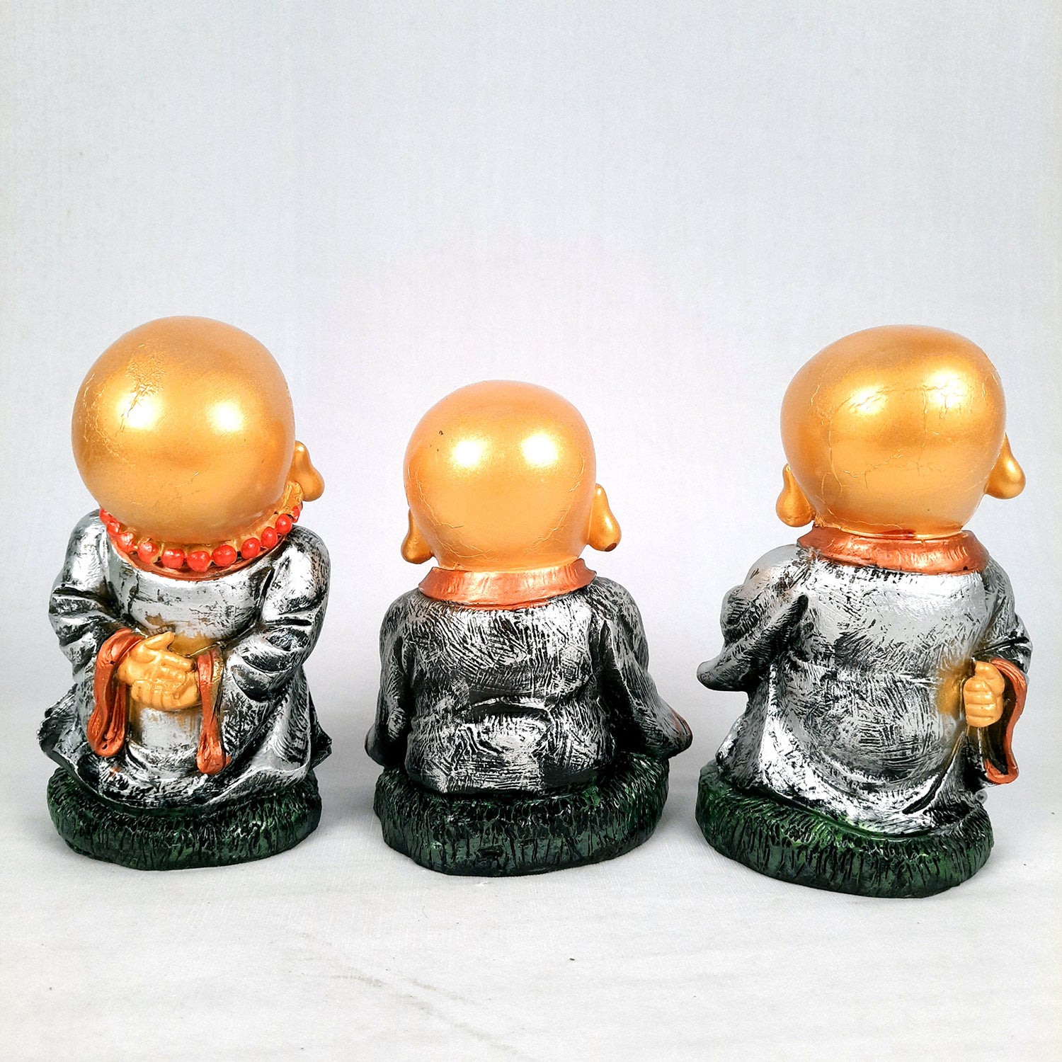 Buddha Baby Monk Showpiece | Feng Shui Child Monk Statue - for Home & Table Decor, Health, Wealth, Office Desk & Gift - Set of 3 -Apkamart