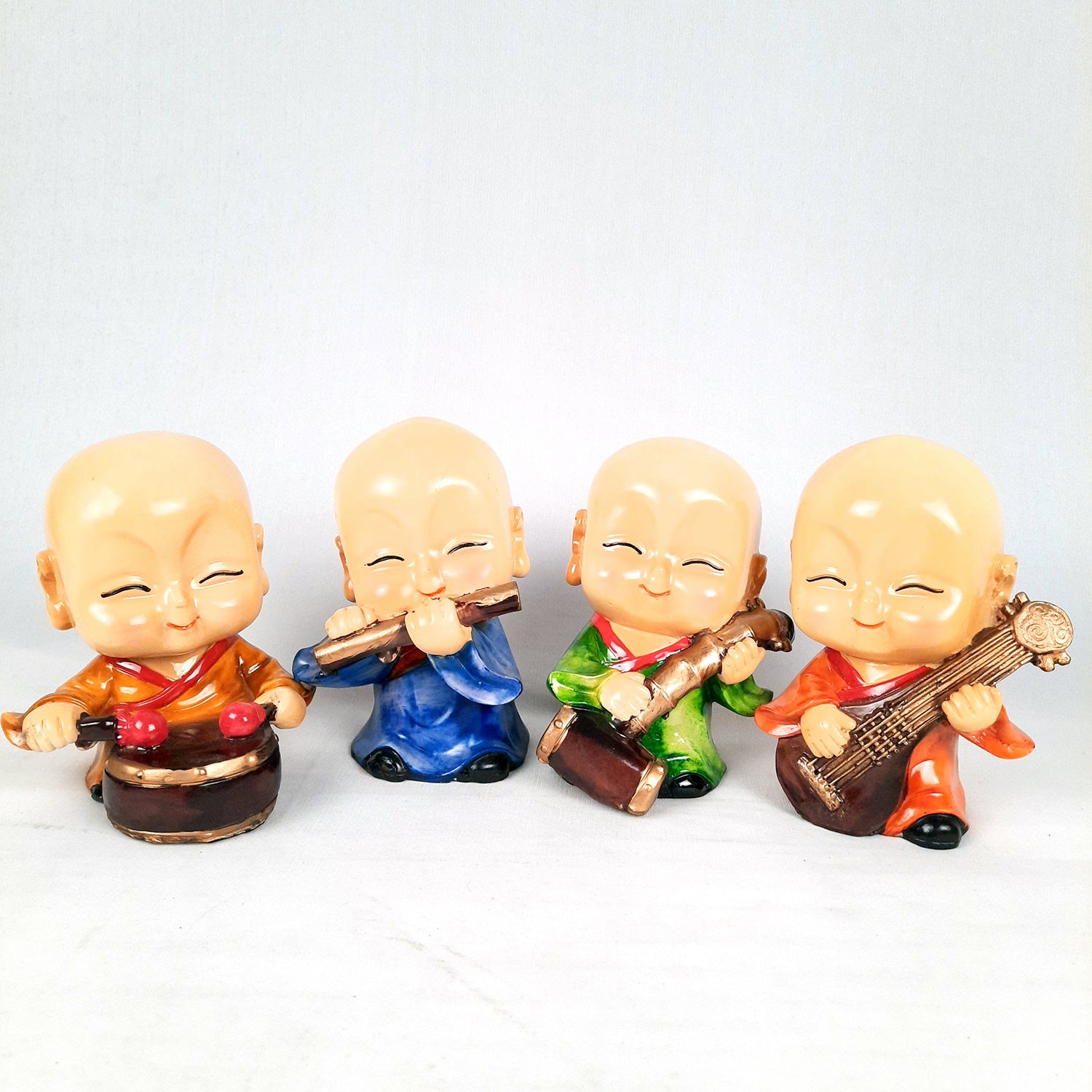 Baby Monk Showpiece | Baby Buddha Feng Shui Decor - For Good Luck, Home, Table, Office Decor & Gift - 5 Inch (Set of 4) - Apkamart